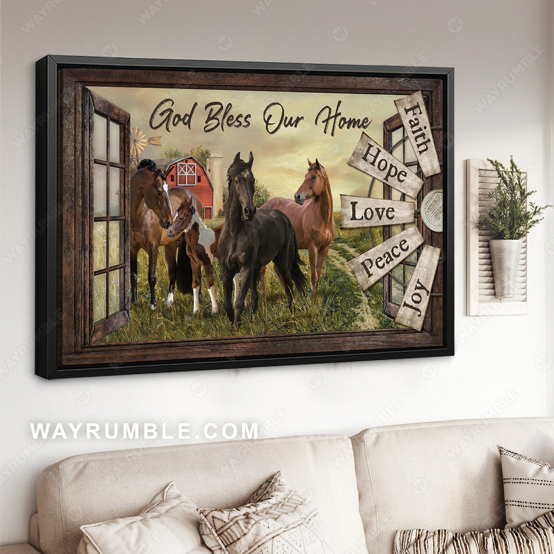 Quarter horses, Sunny day, Peace farm, God bless our home - Jesus Landscape Canvas Prints, Christian Wall Art