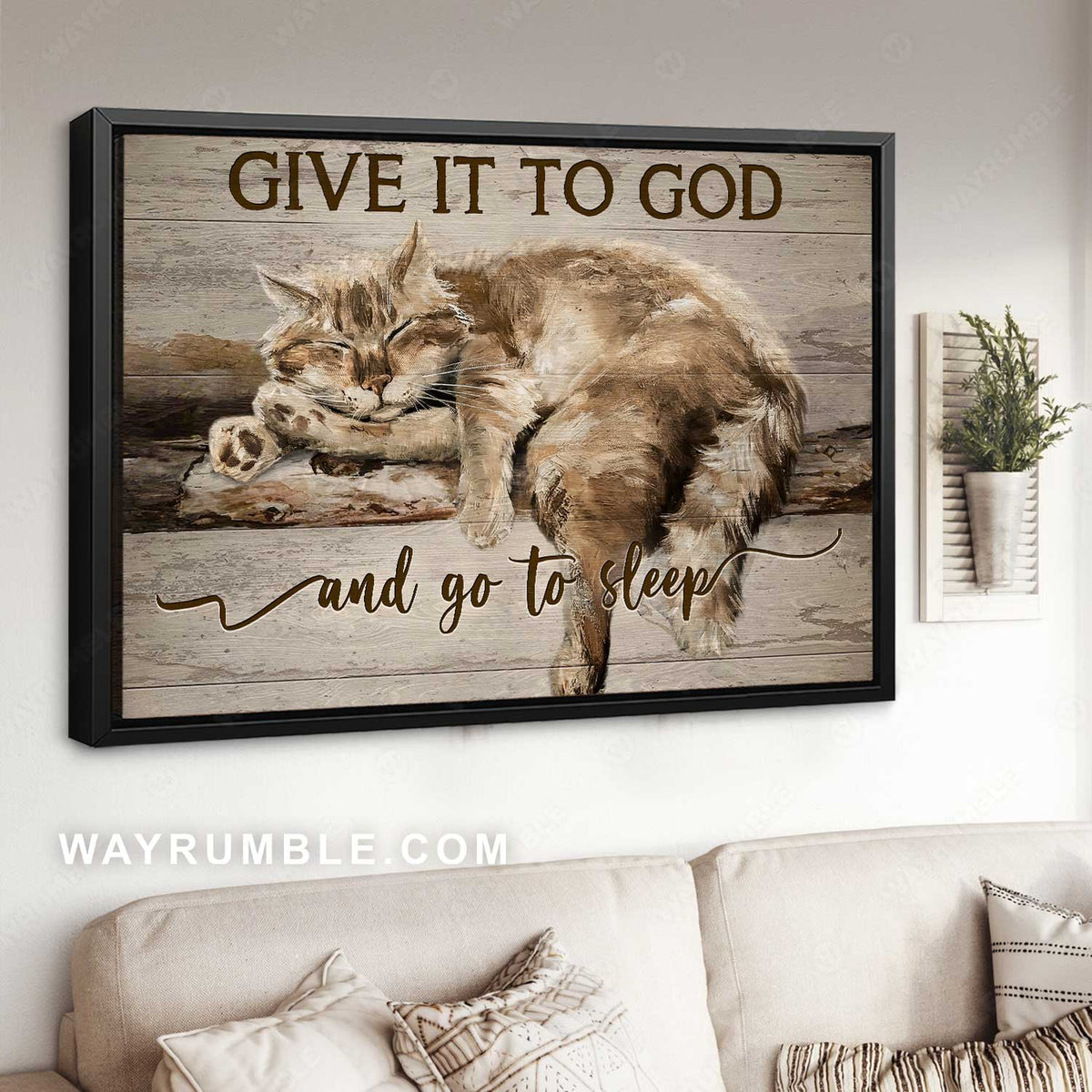 Cat painting, Sleeping cat, Home Decoration, Give it to God and go to sleep - Jesus Landscape Canvas Prints, Home Decor Wall Art