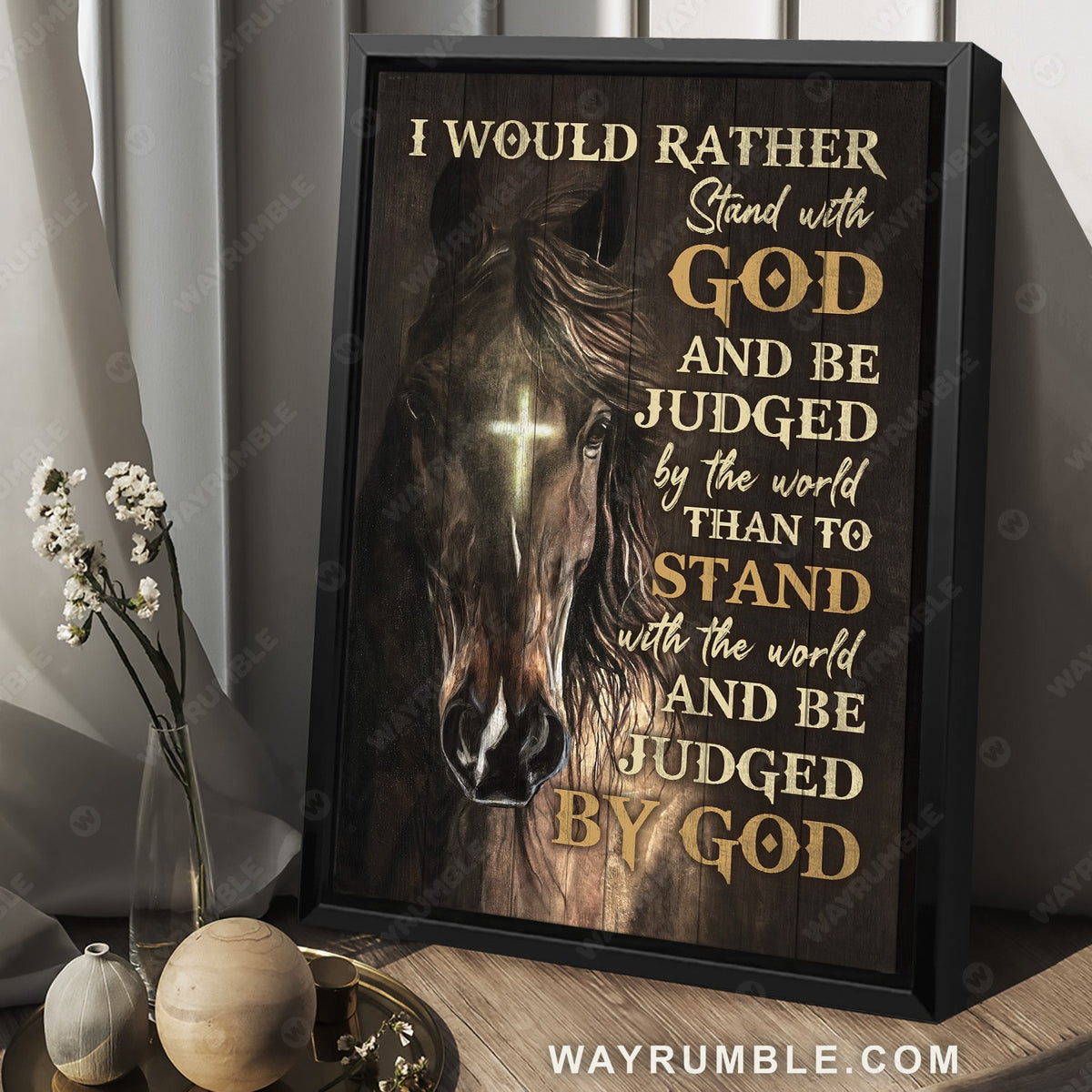 Quarter horse drawing, Cross symbol, I would rather stand with God - Jesus Portrait Canvas Prints, Christian Wall Art