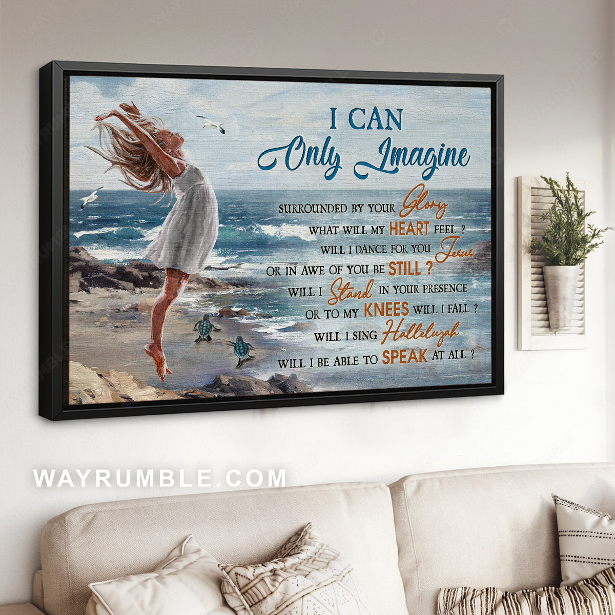 Little girl, Ocean view, Sea turtle, Seagull drawing, I can only imagine - Jesus Landscape Canvas Prints, Christian Wall Art