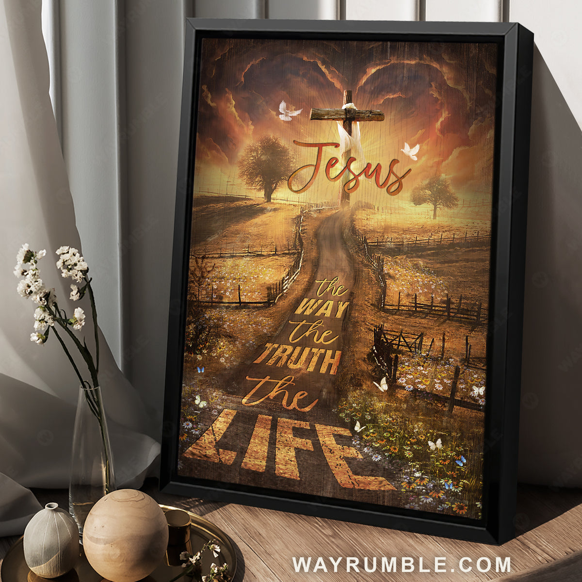 Amazing farm, Pretty sunset, Daisy field, The way, The truth, The life - Jesus Portrait Canvas Prints, Christian Wall Art