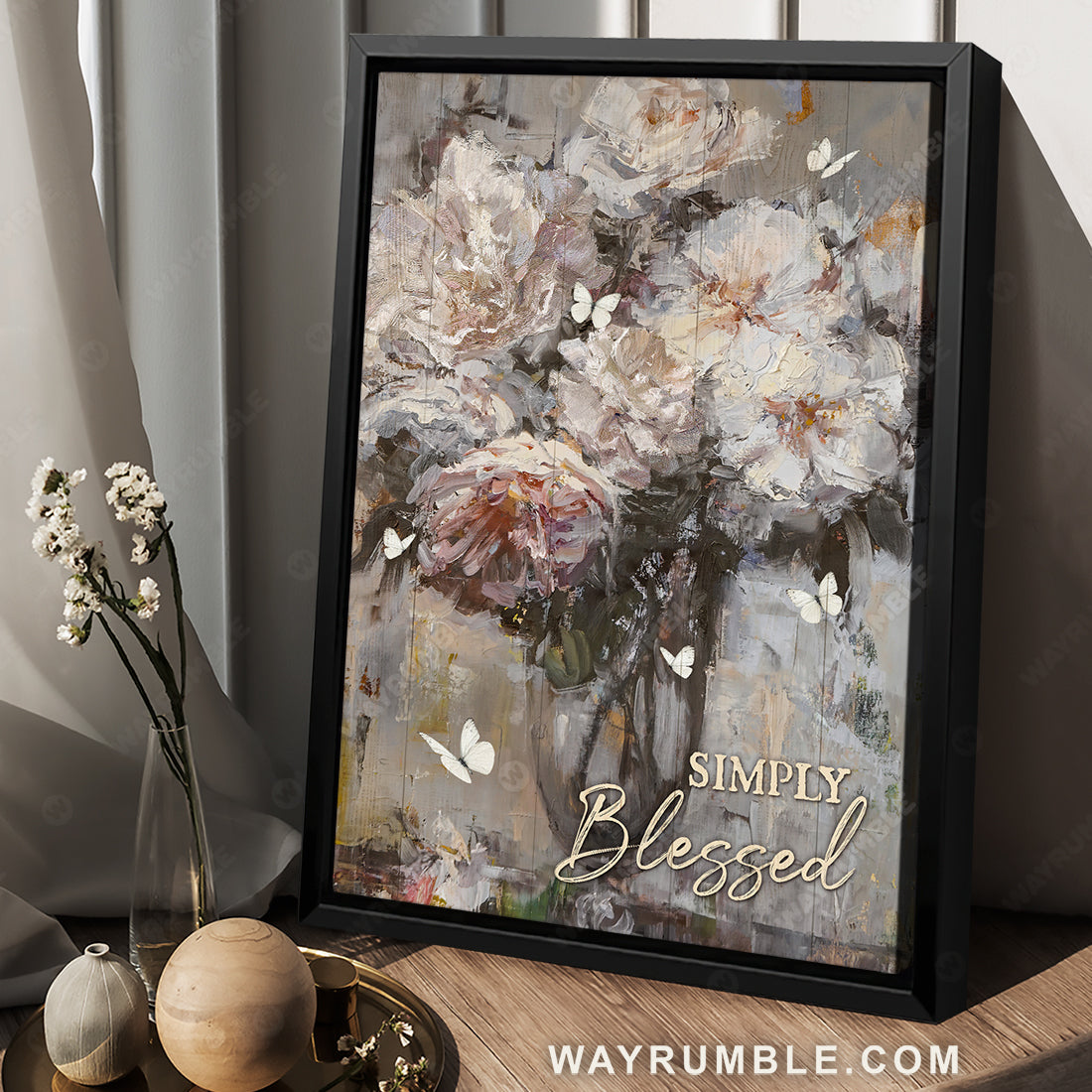 Still life painting, Watercolor rose, White butterfly, Simply blessed - Jesus Portrait Canvas Prints, Christian Wall Art