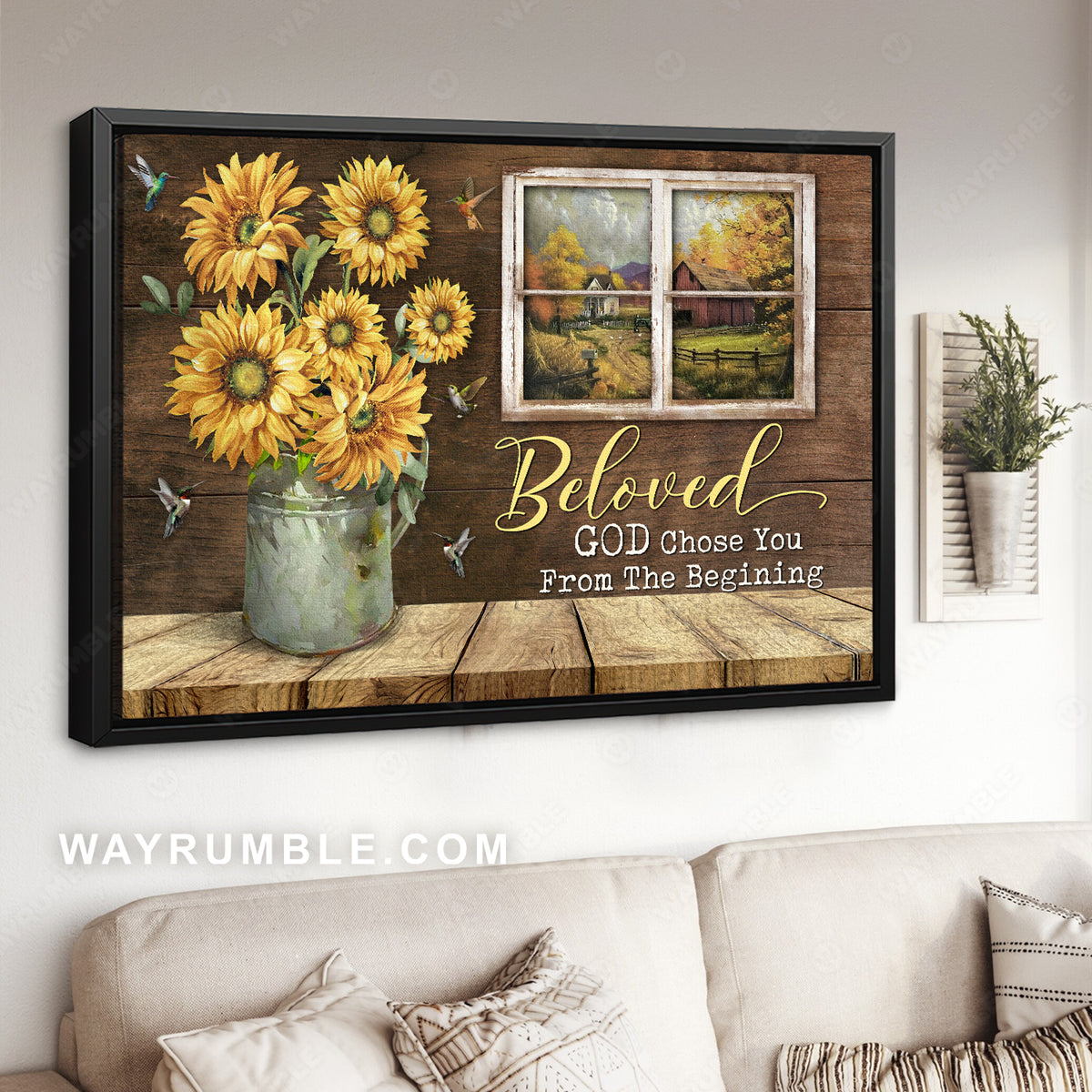 Sunflower painting, Countryside drawing, Beloved God chose you from the beginning - Jesus Landscape Canvas Prints, Wall Art