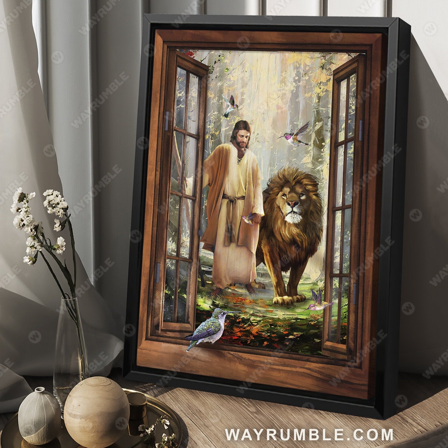 Walking with Jesus, Lion king, Beautiful forest, Colorful hummingbird - Jesus Portrait Canvas Prints, Christian Wall Art