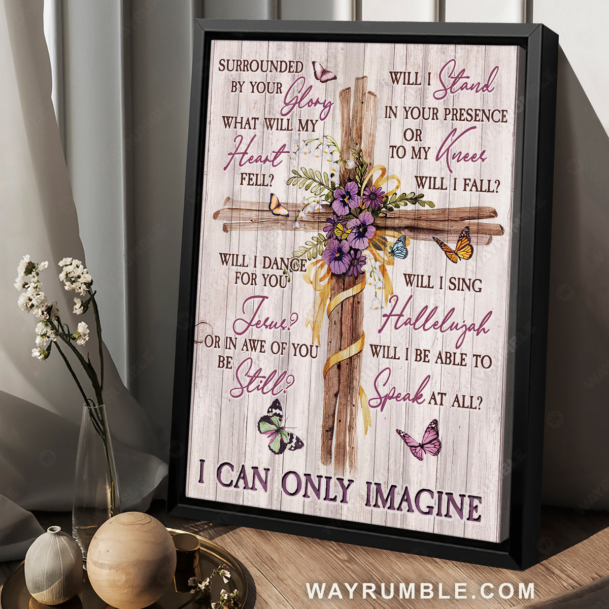 Cross symbol, Purple flower, Colorful butterfly, I can only imagine - Jesus Portrait Canvas Prints, Home Decor Wall Art