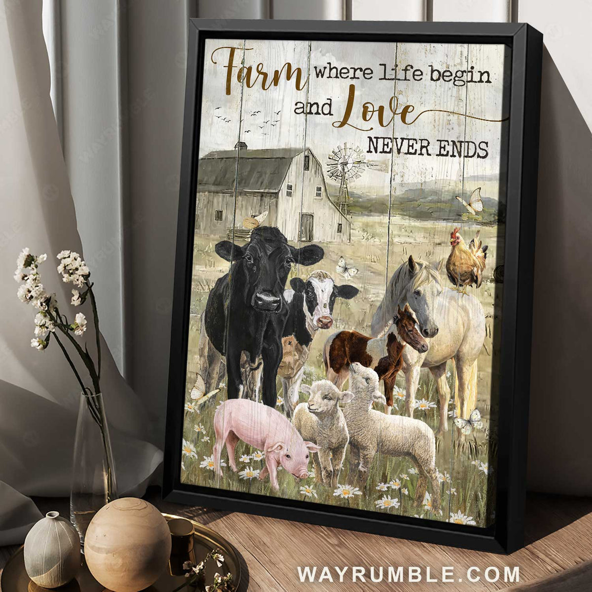 Black cow, Peace farm, Animal of God, Farm where life begin and love never ends - Jesus Portrait Canvas Prints, Christian Wall Art