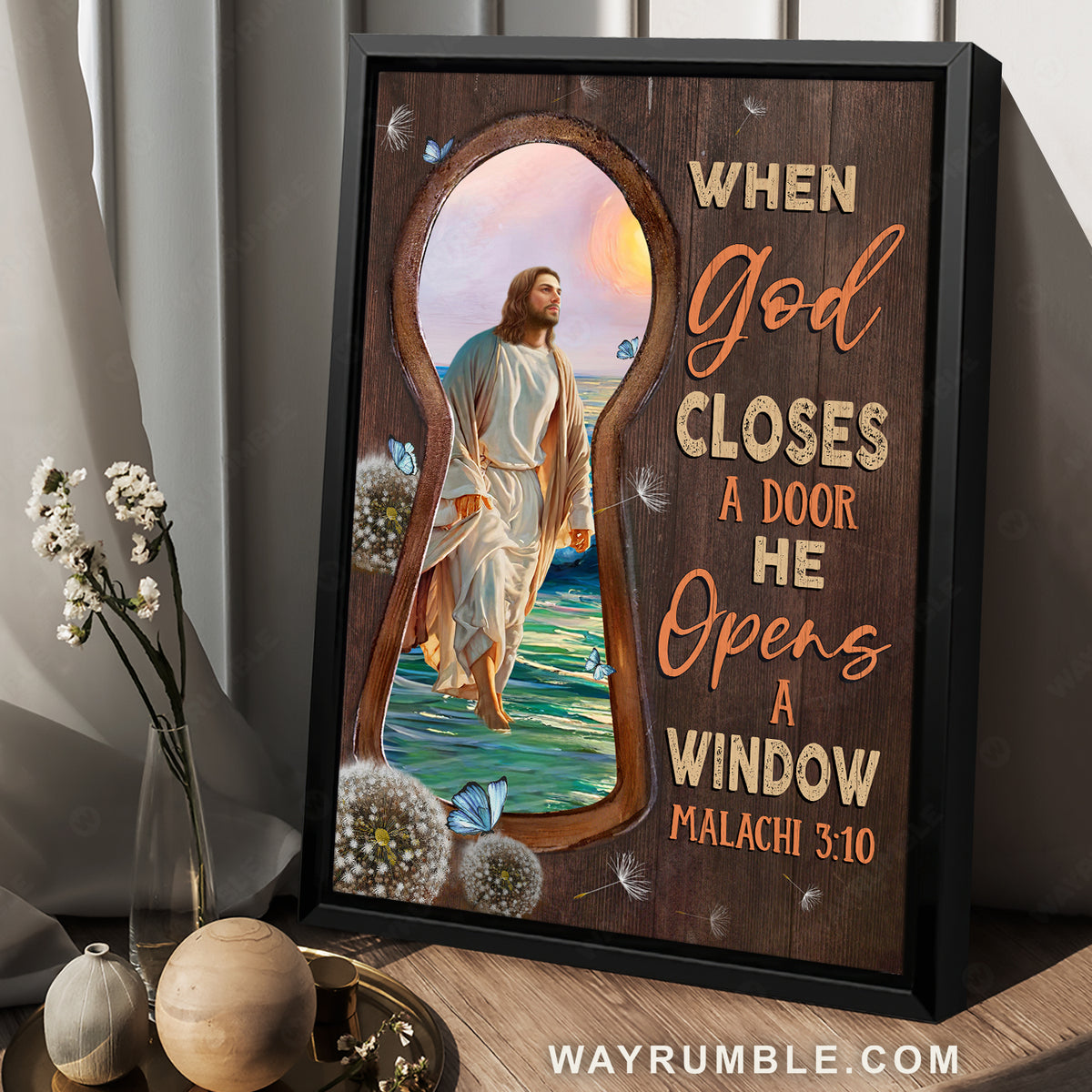 Walking with Jesus, Dandelion flower, Sunset, When God closes a door - Jesus Portrait Canvas Prints, Christian Wall Art