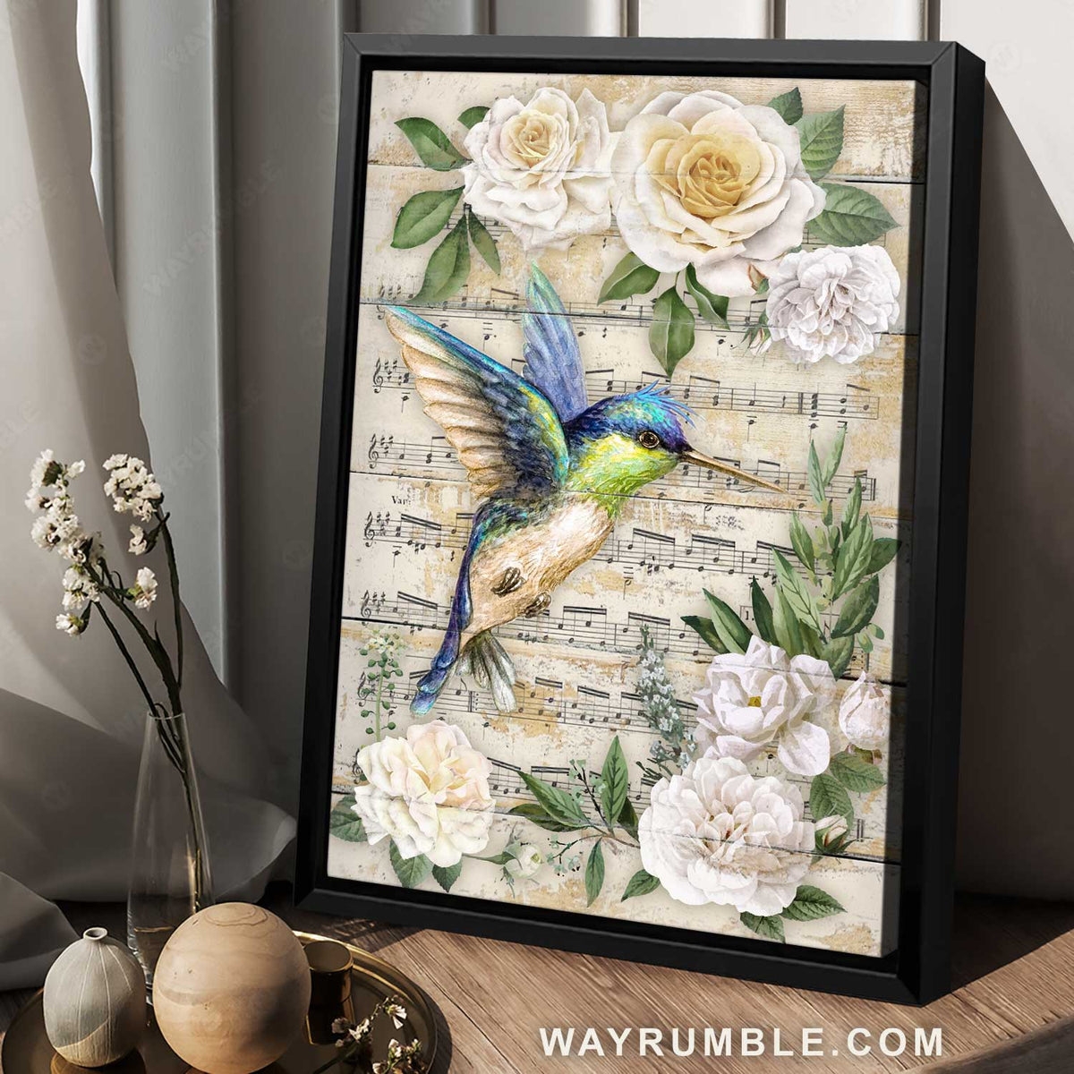 Pretty camellia, Amazing hummingbird, Music sheet painting - Jesus Portrait Canvas Prints, Home Decor Wall Art
