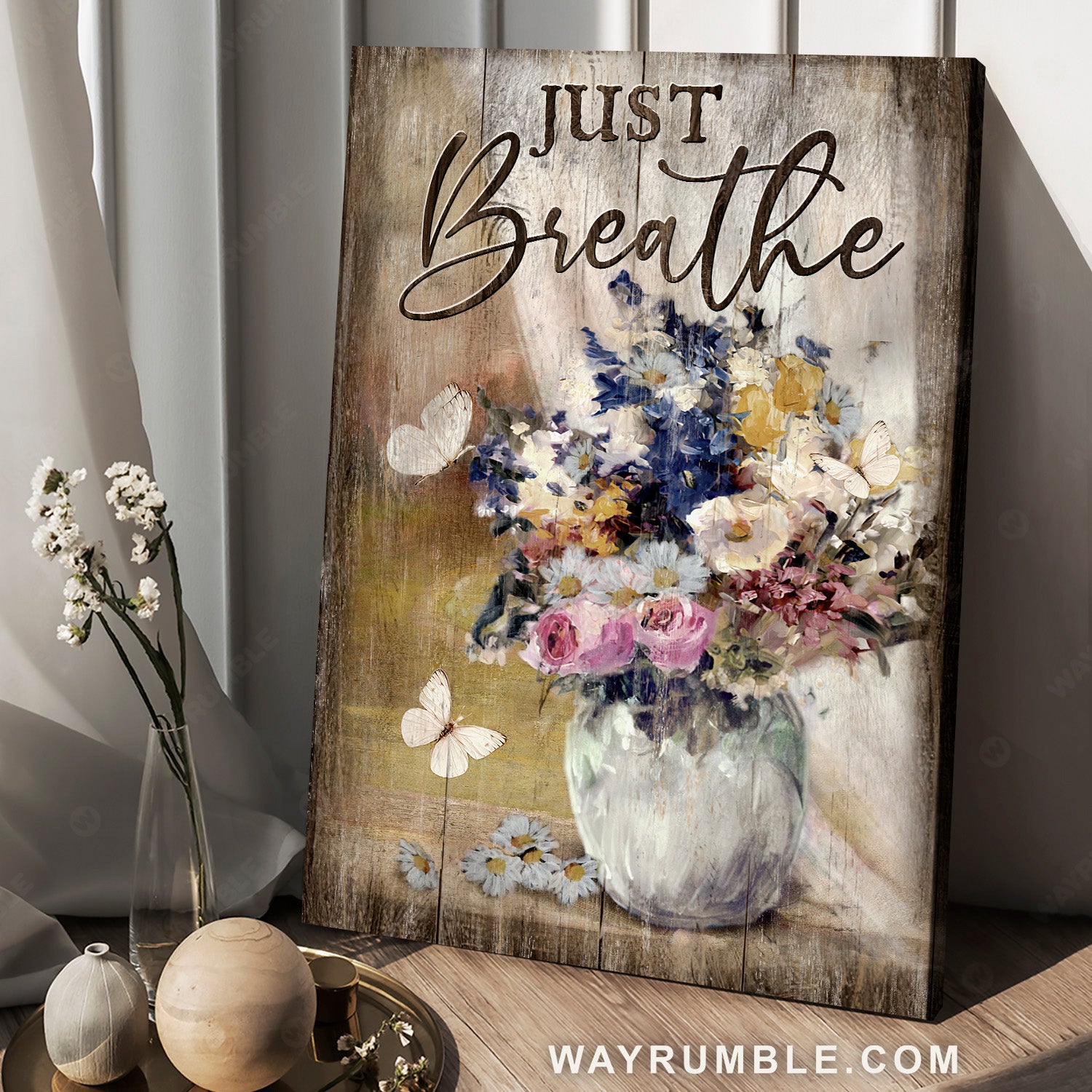 Vintage flower, White butterfly, Watercolor painting, Just breathe - Jesus Portrait Canvas Prints, Home Decor Wall Art