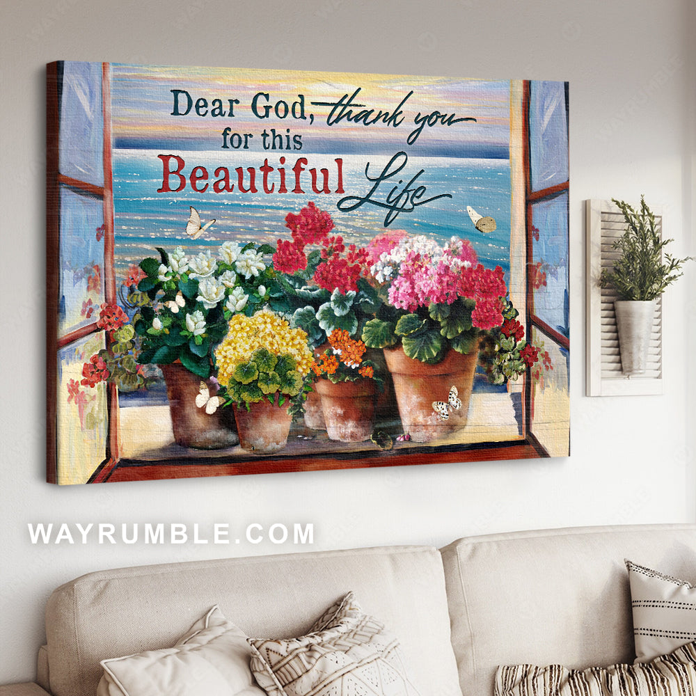 Brilliant flower, Ocean painting, Sunset, Thank you for this beautiful life - Jesus Landscape Canvas Prints, Christian Wall Art