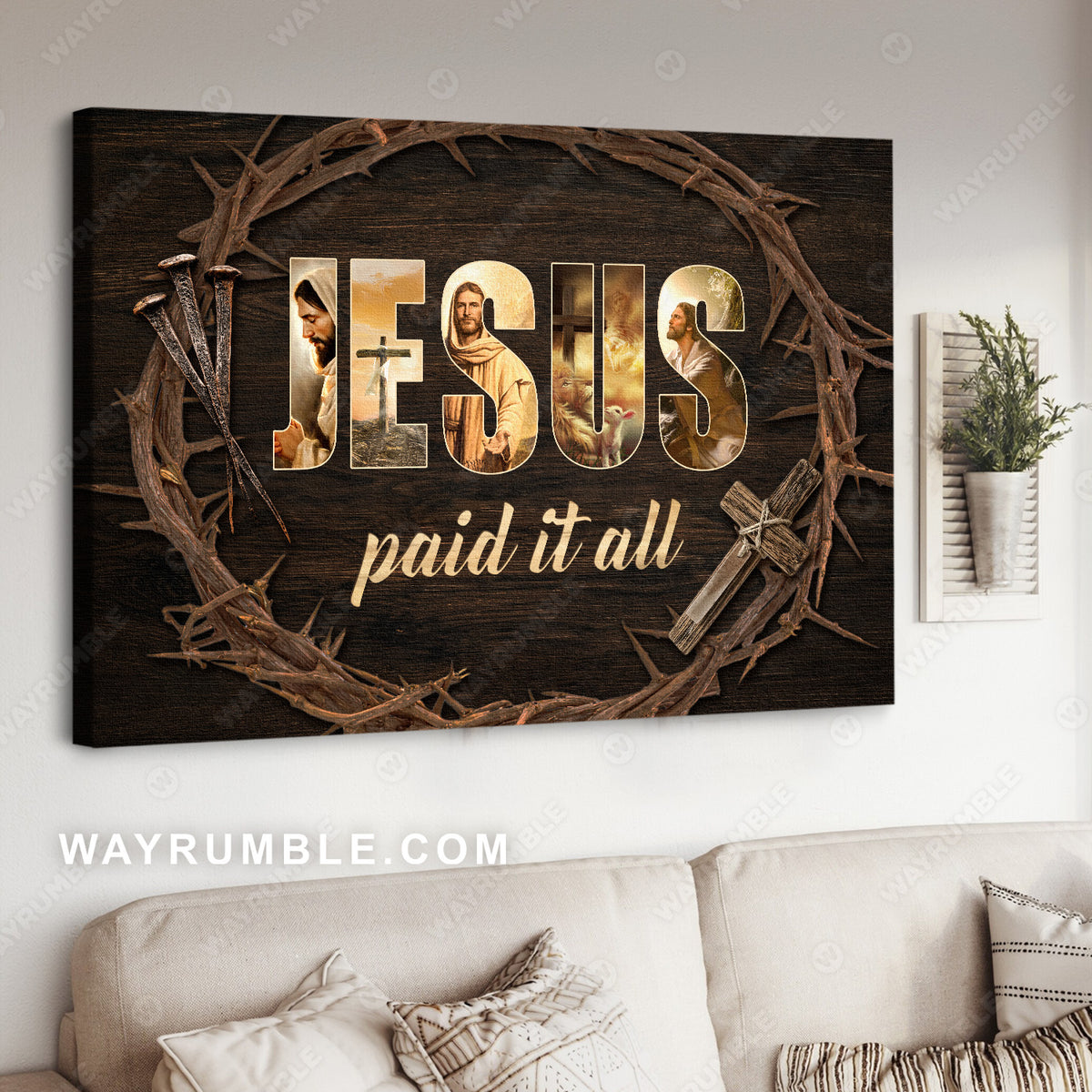 Crown drawing, The life of Jesus, Cross, Jesus paid it all - Jesus Landscape Canvas Prints, Christian Wall Art