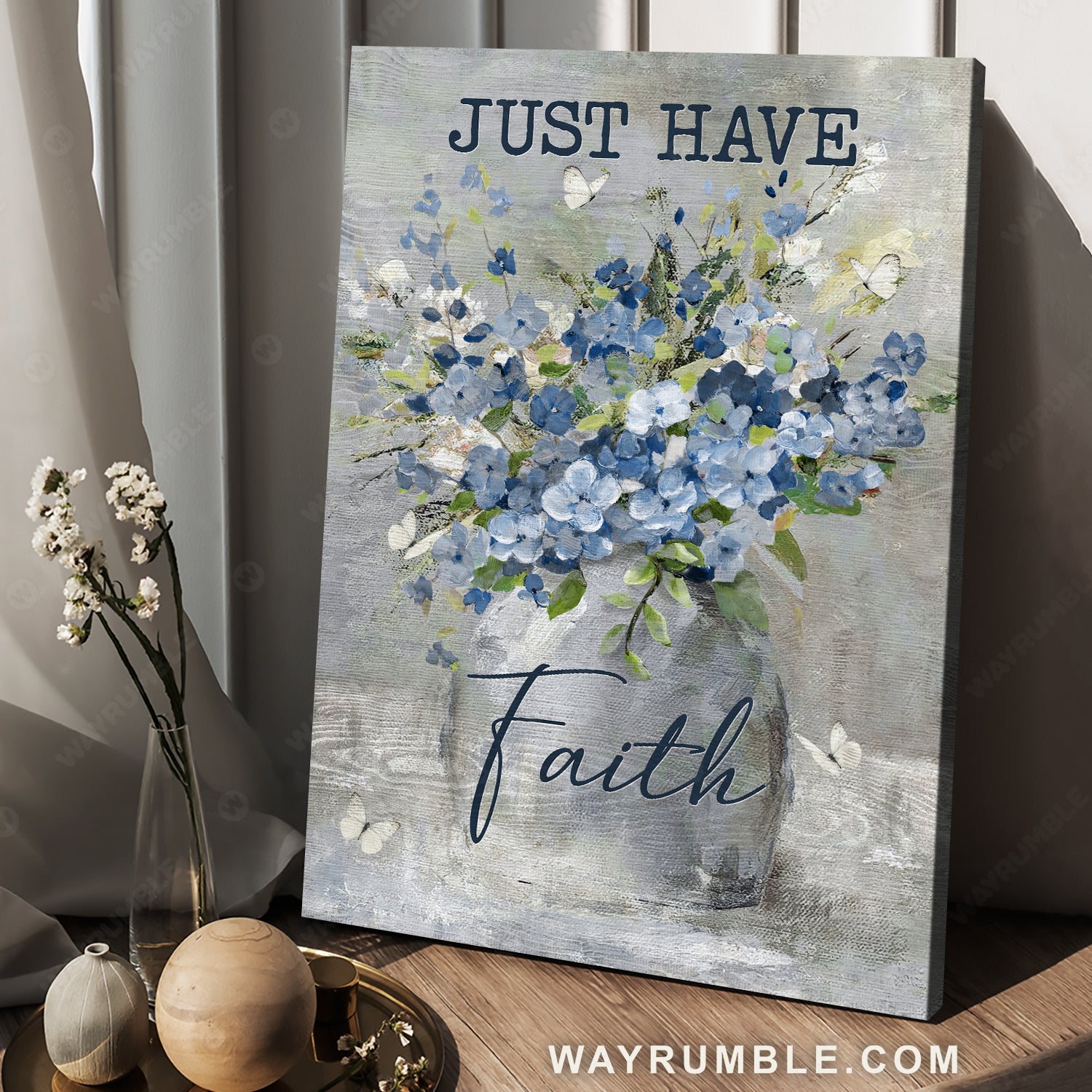 Baby flower painting, Blue flower, Gift for flower lover, Just have faith - Jesus Portrait Canvas Prints, Home Decor Wall Art