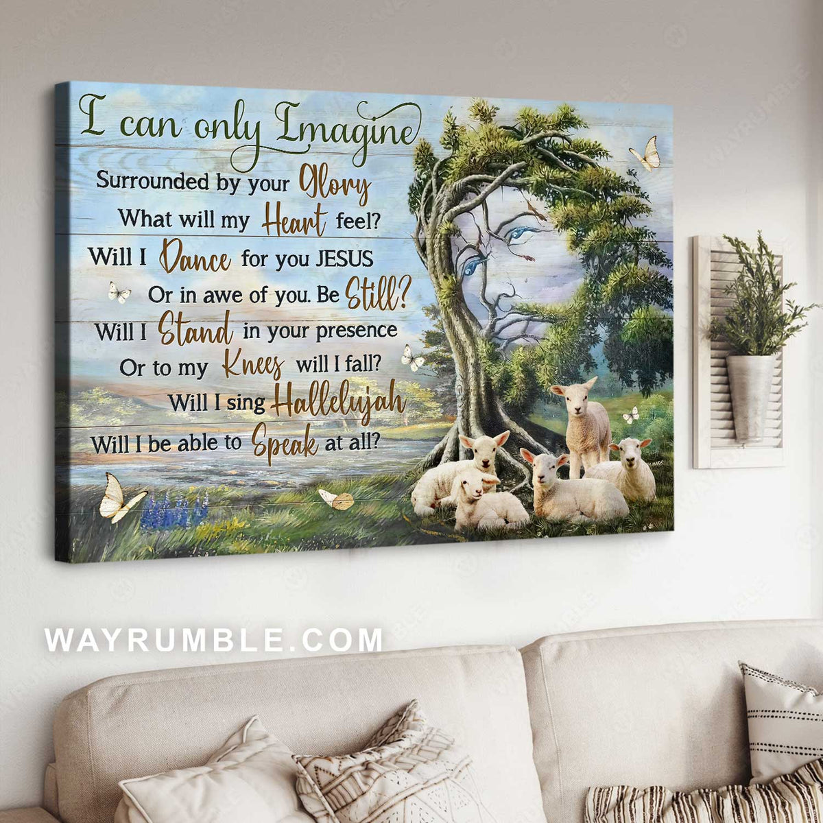Green forest, Jesus face, Lamb of God, I can only imagine - Jesus Landscape Canvas Prints, Home Decor Wall Art
