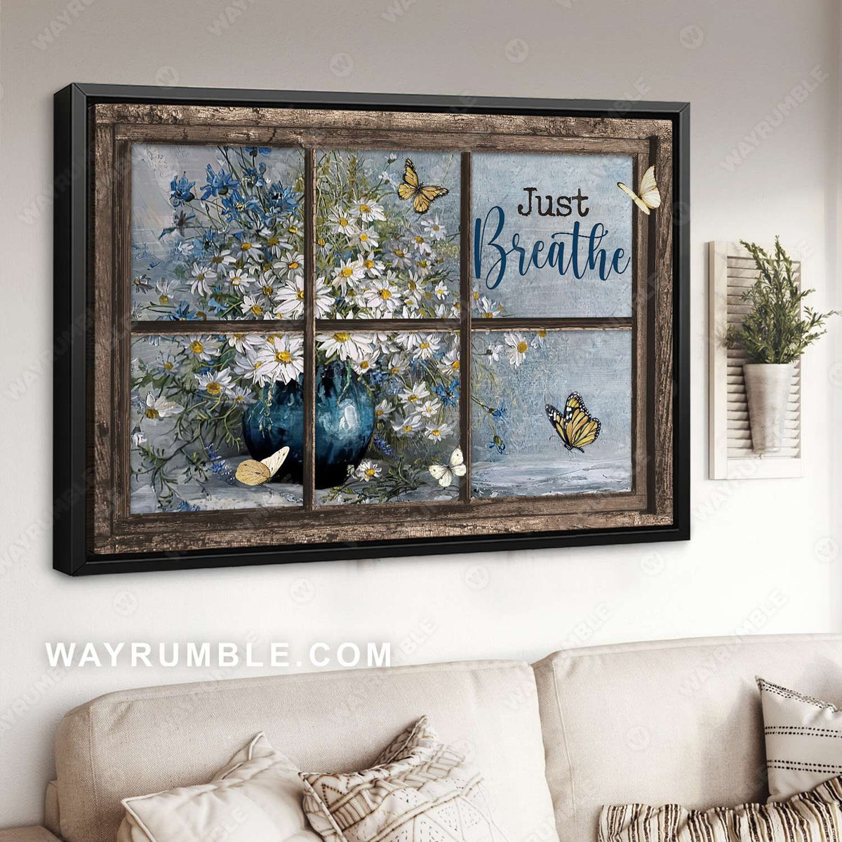 Daisy vase, Antique window, Colorful butterfly, Just breathe - Jesus Landscape Canvas Prints, Christian Wall Art