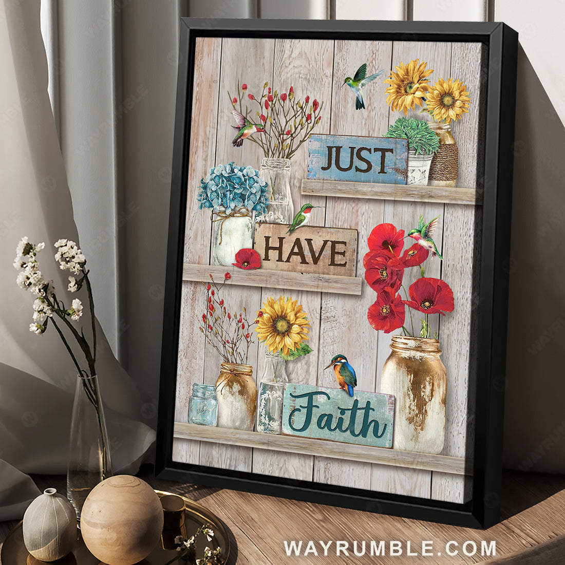 Beautiful poppy, Pretty sunflower, Hummingbird, Just have faith - Jesus Portrait Canvas Prints, Christian Wall Art
