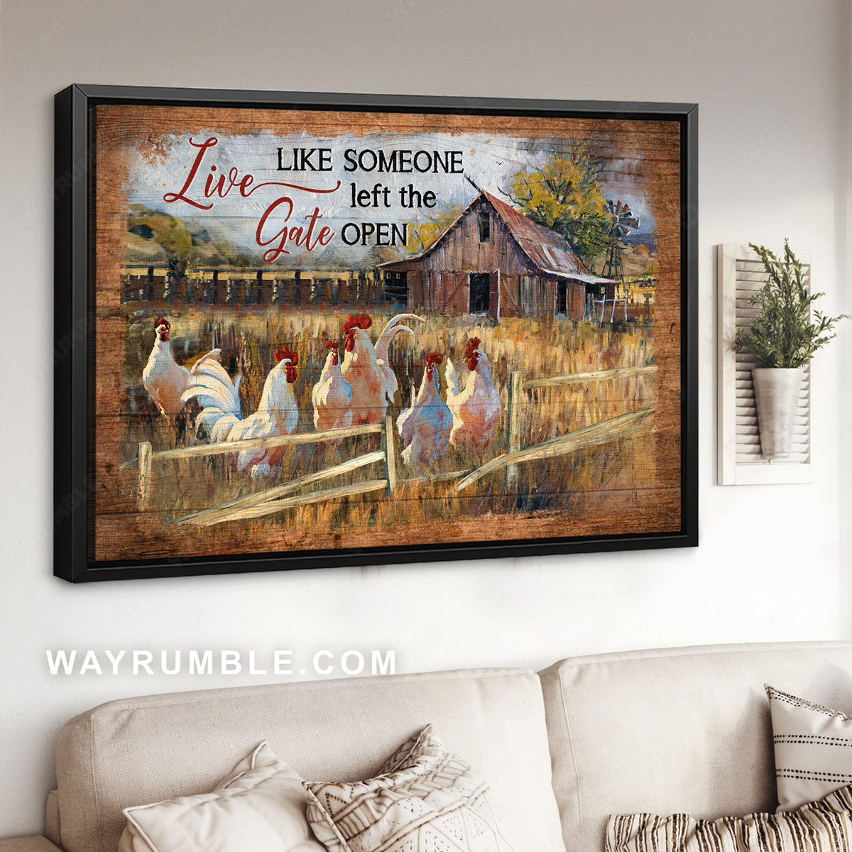 Watercolor chicken, Rice field, Live like someone left the gate open - Jesus Landscape Canvas Prints, Christian Wall Art
