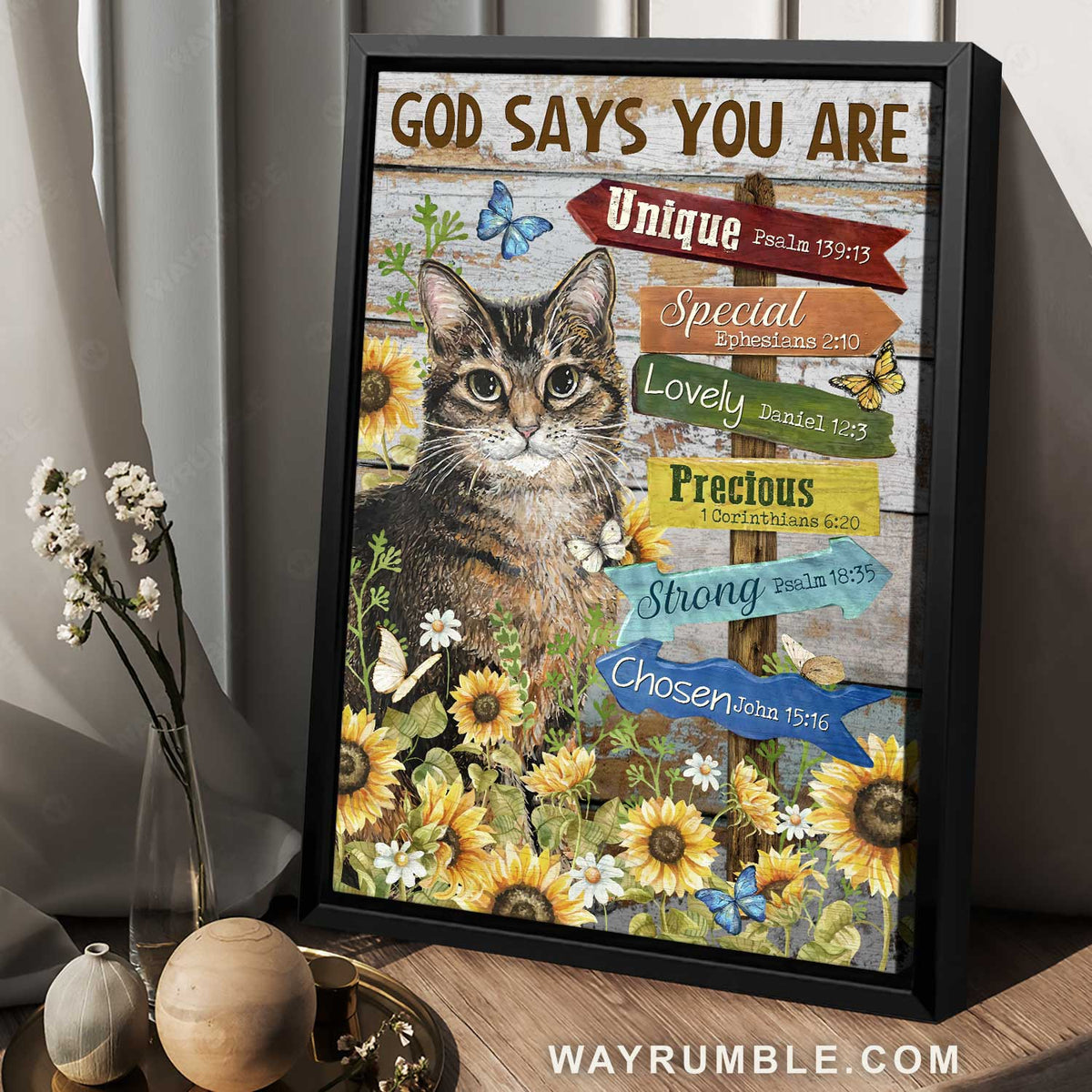 Brown cat artwork, Sunflower garden, Pretty butterfly, God says you are unique - Jesus Portrait Canvas Prints, Christian Wall Art