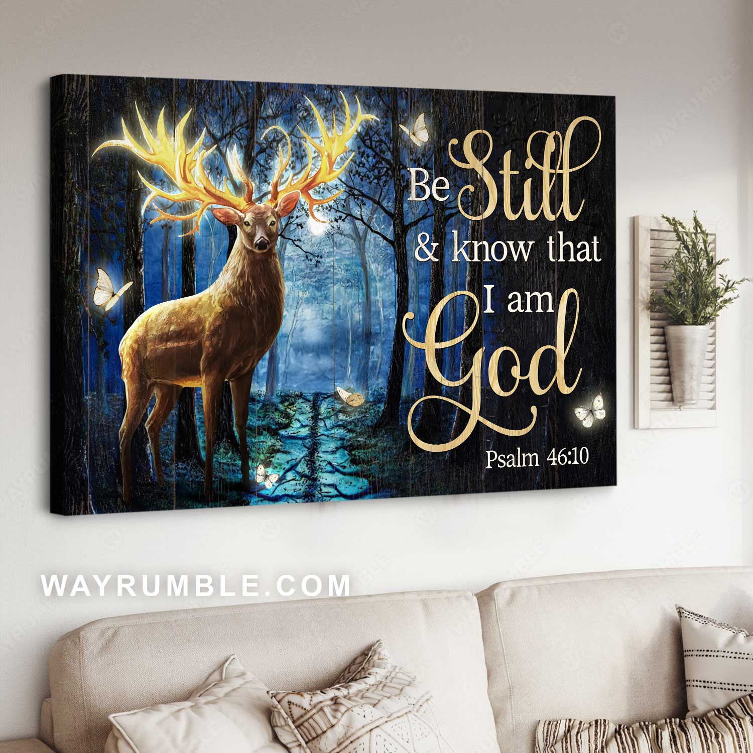 Brilliant deer, Magic forest, Pretty butterfly, Be still and know that I am God - Jesus Landscape Canvas Prints, Home Decor Wall Art