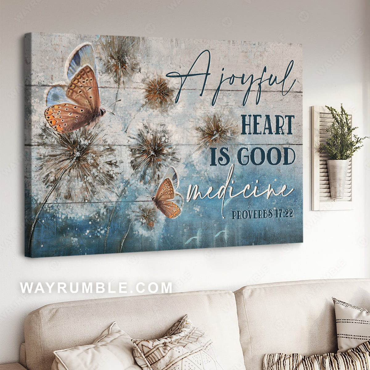 Winter forest, Dandelion drawing, Butterfly, A joyful heart is good medicine - Jesus Landscape Canvas Prints, Christian Wall Art