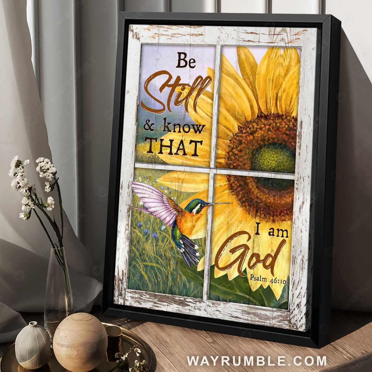 Amazing sunflower, Stunning hummingbird, Be still and know that I am God - Jesus Portrait Canvas Prints, Christian Wall Art