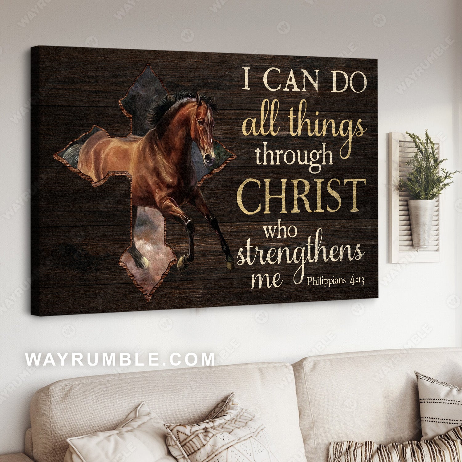 Running horse, Unique cross, I can do all things through Christ who strengthens me - Jesus Landscape Canvas Prints, Christian Wall Art