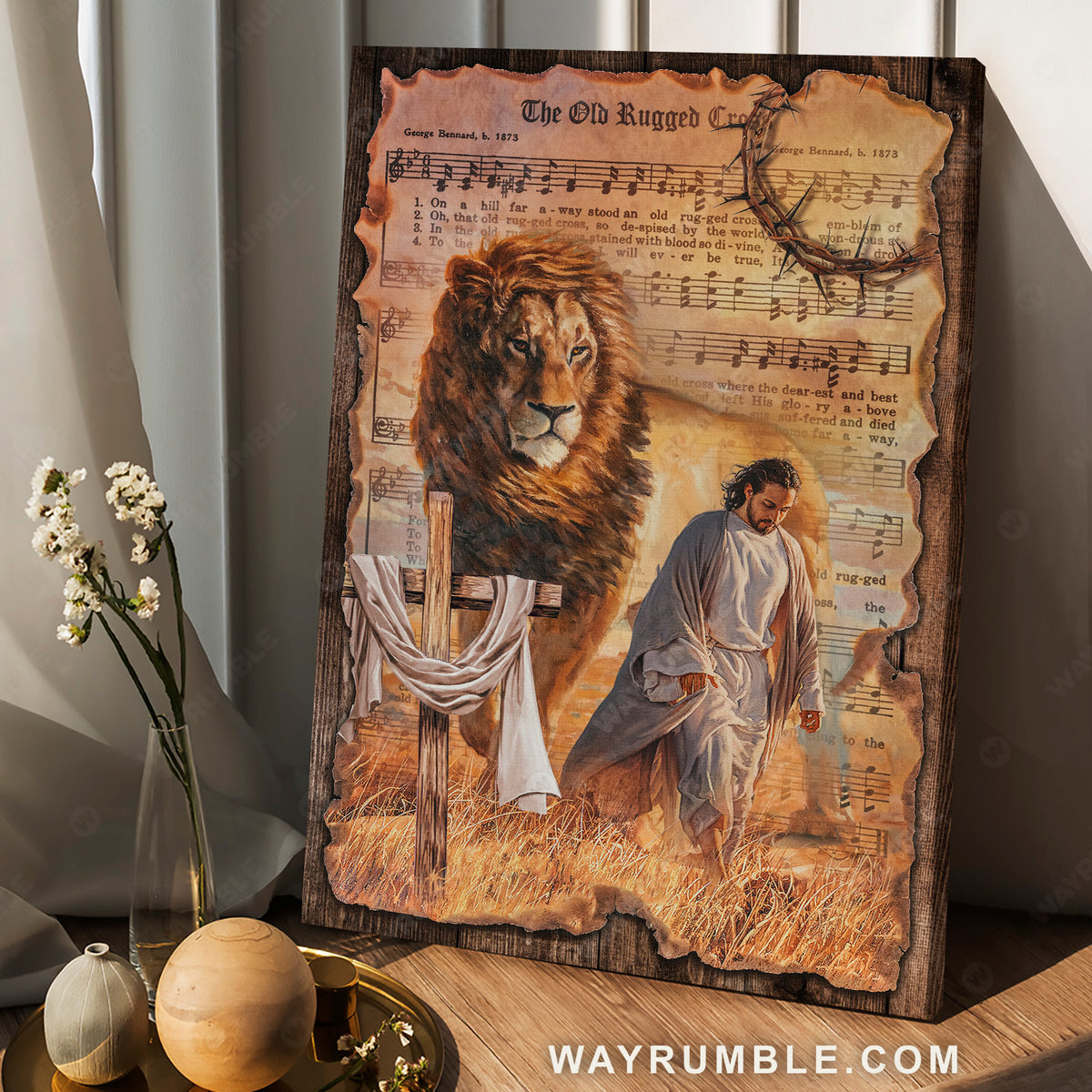 Music sheet, Lion of Judah, Walking with Jesus, The old rugged cross - Jesus Portrait Canvas Prints, Home Decor Wall Art