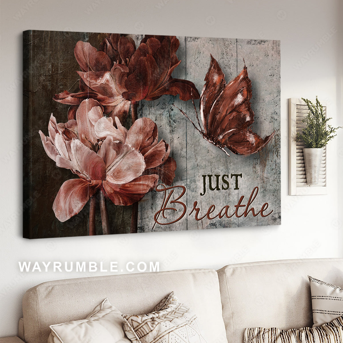 Luxury flower, Dark red butterfly, Just breathe - Jesus Landscape Canvas Prints, Christian Wall Art