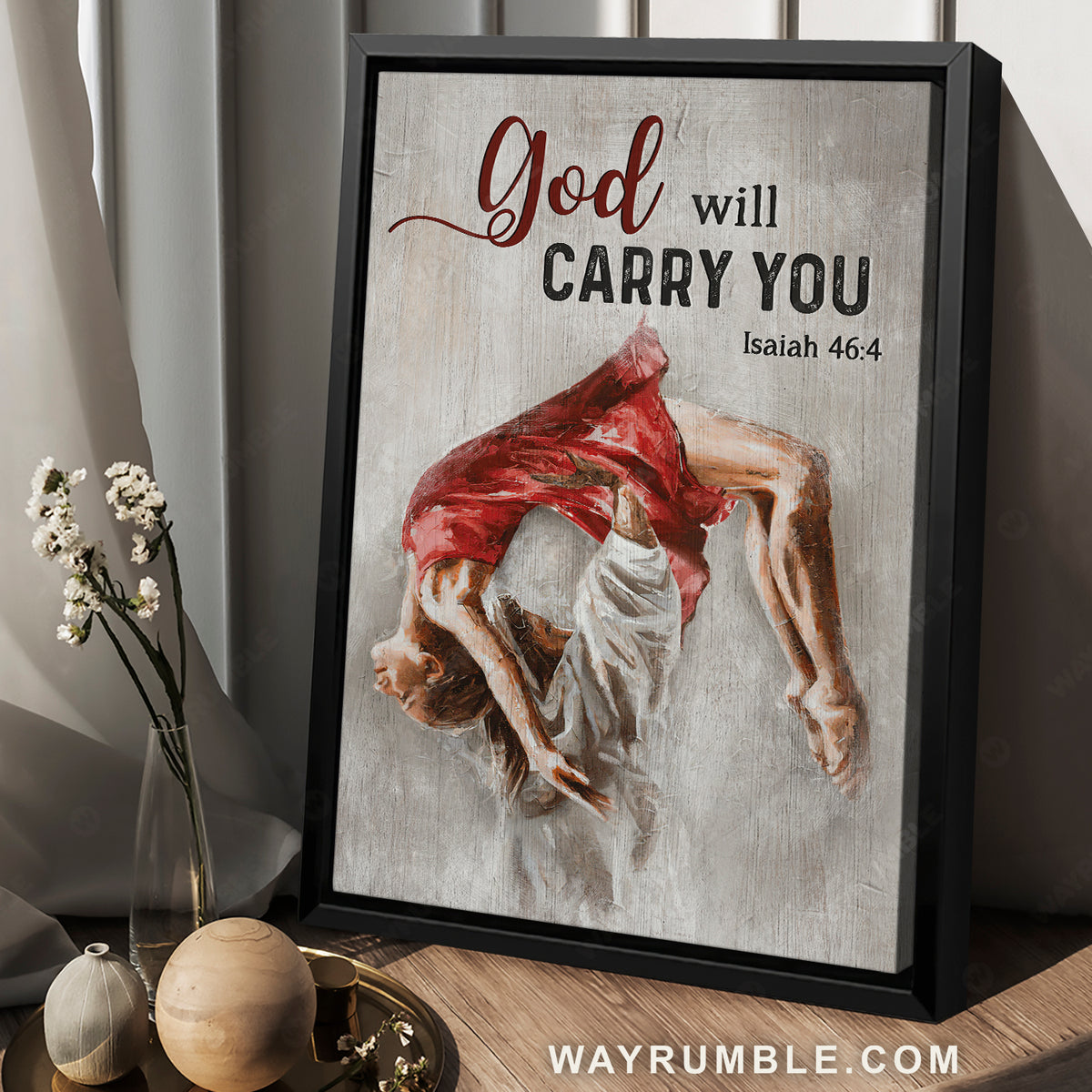 Walking with Jesus, Red dress, Beautiful girl, God will carry you - Jesus Portrait Canvas Prints, Christian Wall Art