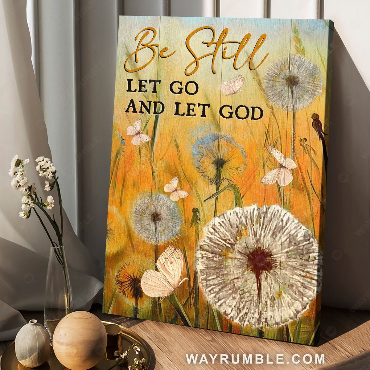 Dandelion field, White butterfly, Be still let go and let God - Jesus Portrait Canvas Prints, Christian Wall Art