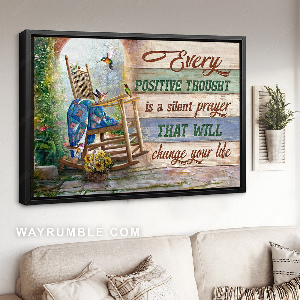 Peace drawing, Wooden chair, Hummingbird, Every positive thought - Jesus Landscape Canvas Prints, Christian Wall Art