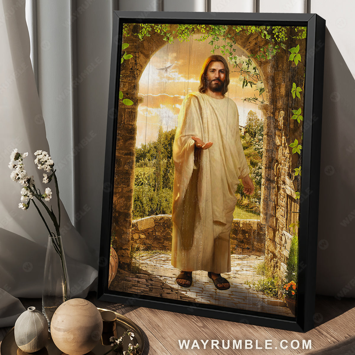 Beautiful Jesus painting, Amazing cave, Green forest, Walking with Jesus - Jesus Portrait Canvas Prints, Christian Wall Art