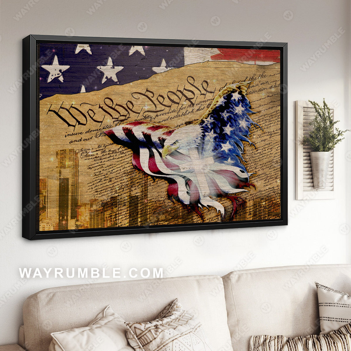 Watercolor eagle, Cross symbol, US flag, We the people - Jesus Landscape Canvas Prints, Christian Wall Art