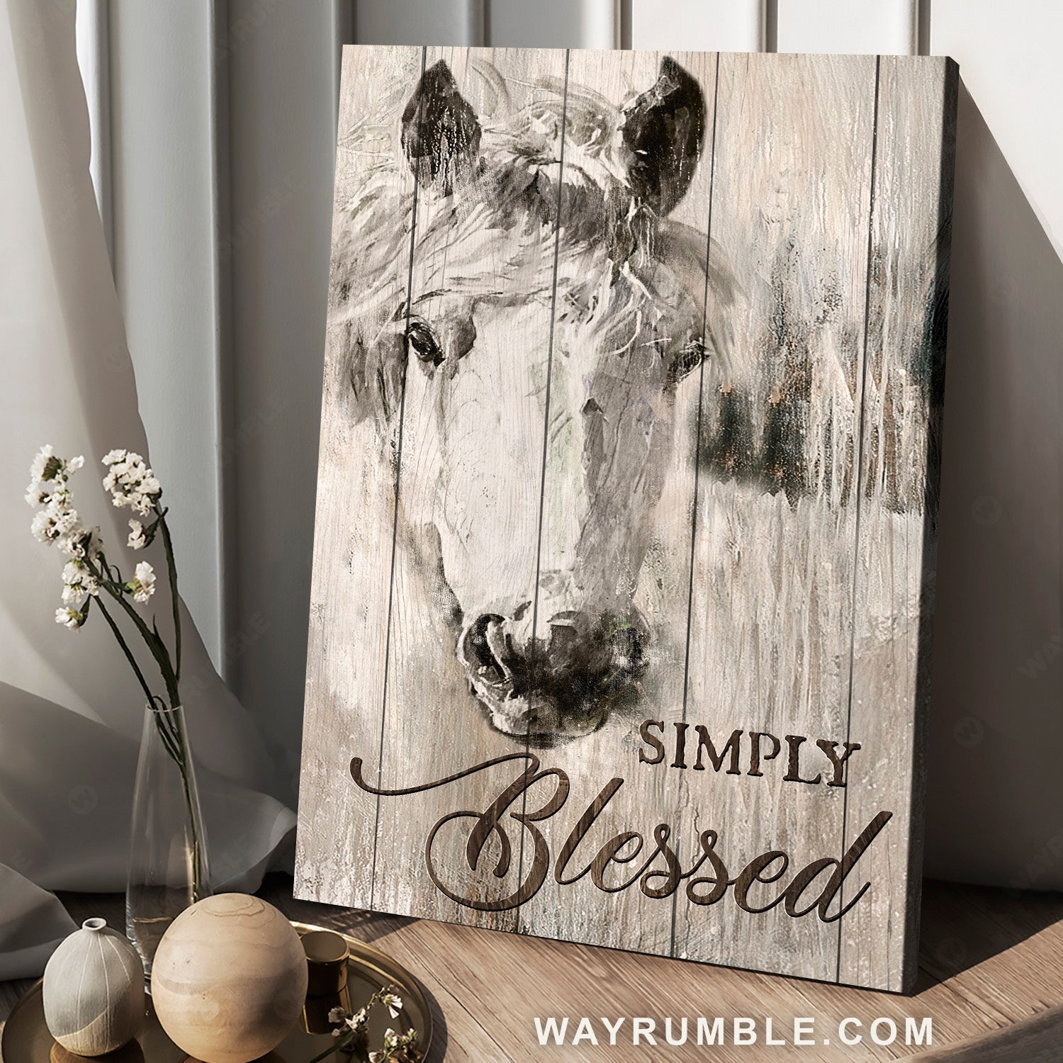 Gift for horse lover, Watercolor drawing, White horse, Simply blessed - Jesus Portrait Canvas Prints, Home Decor Wall Art