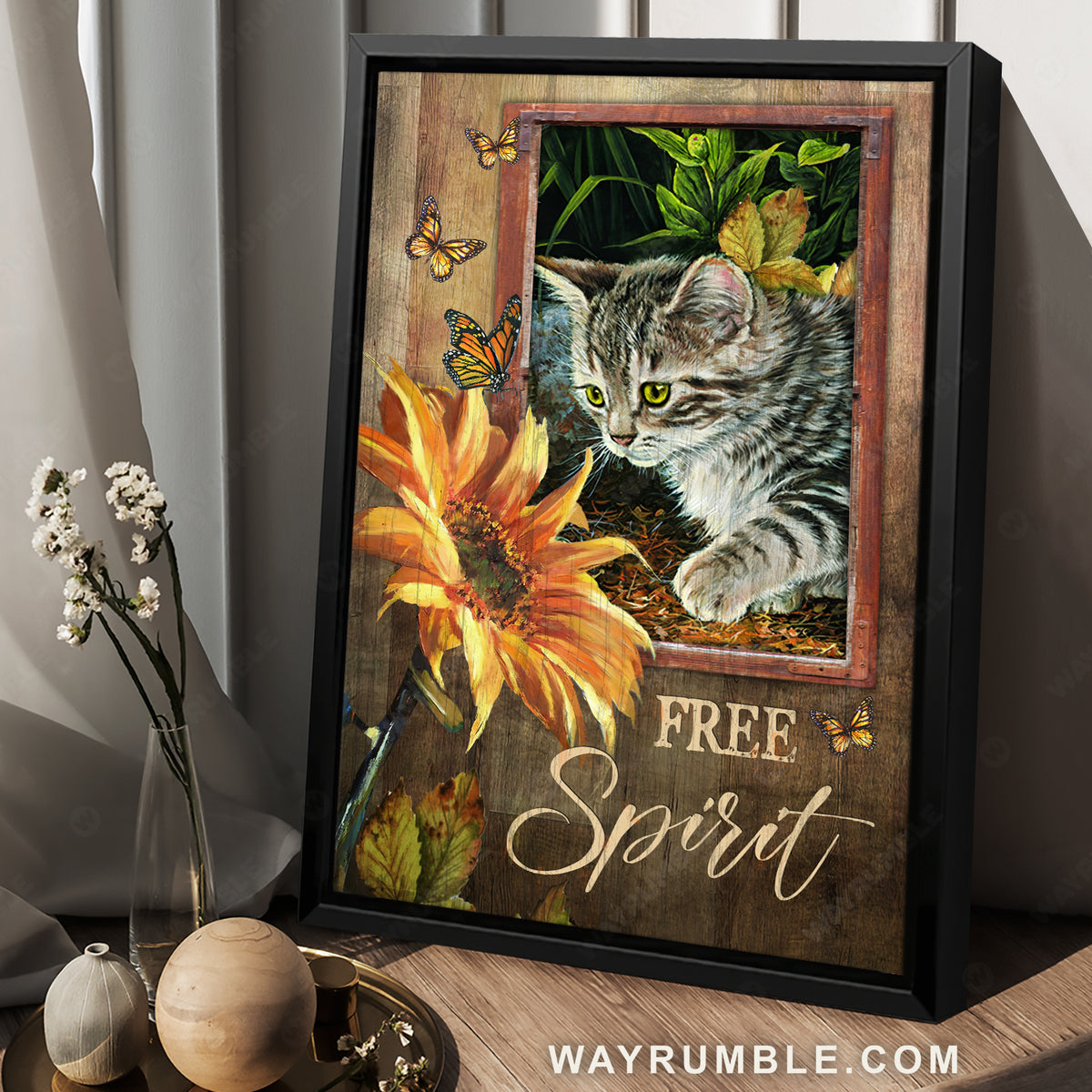 American bobtail, Watercolor sunflower, Butterfly, Free spirit - Jesus Portrait Canvas Prints, Christian Wall Art