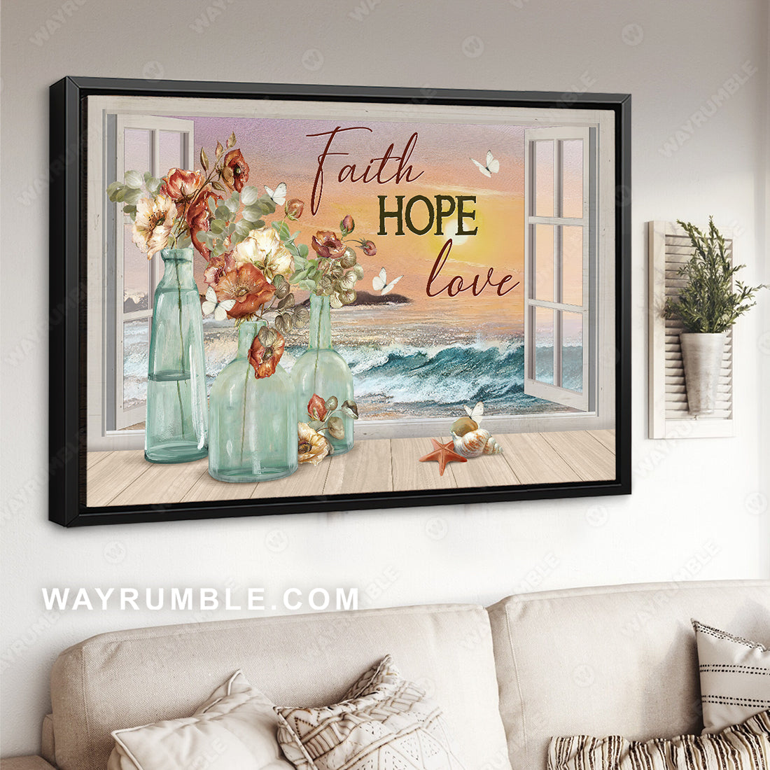 Pretty sunset, Beautiful flower, Deep ocean, Faith, Hope, Love - Jesus Landscape Canvas Prints, Christian Wall Art