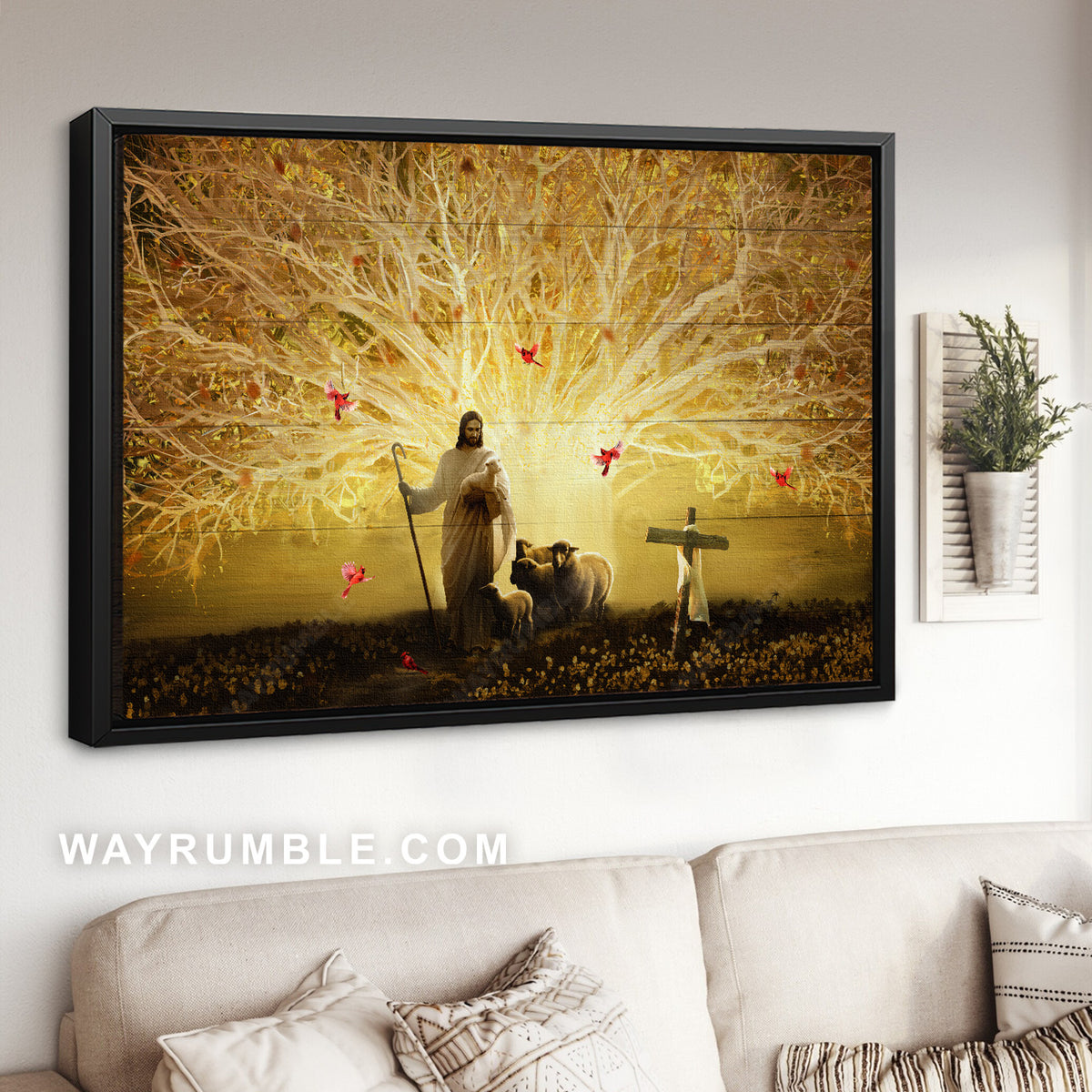 Stunning tree, Magic halo, Animal of God, Walking with Jesus - Jesus Landscape Canvas Prints, Home Decor Wall Art