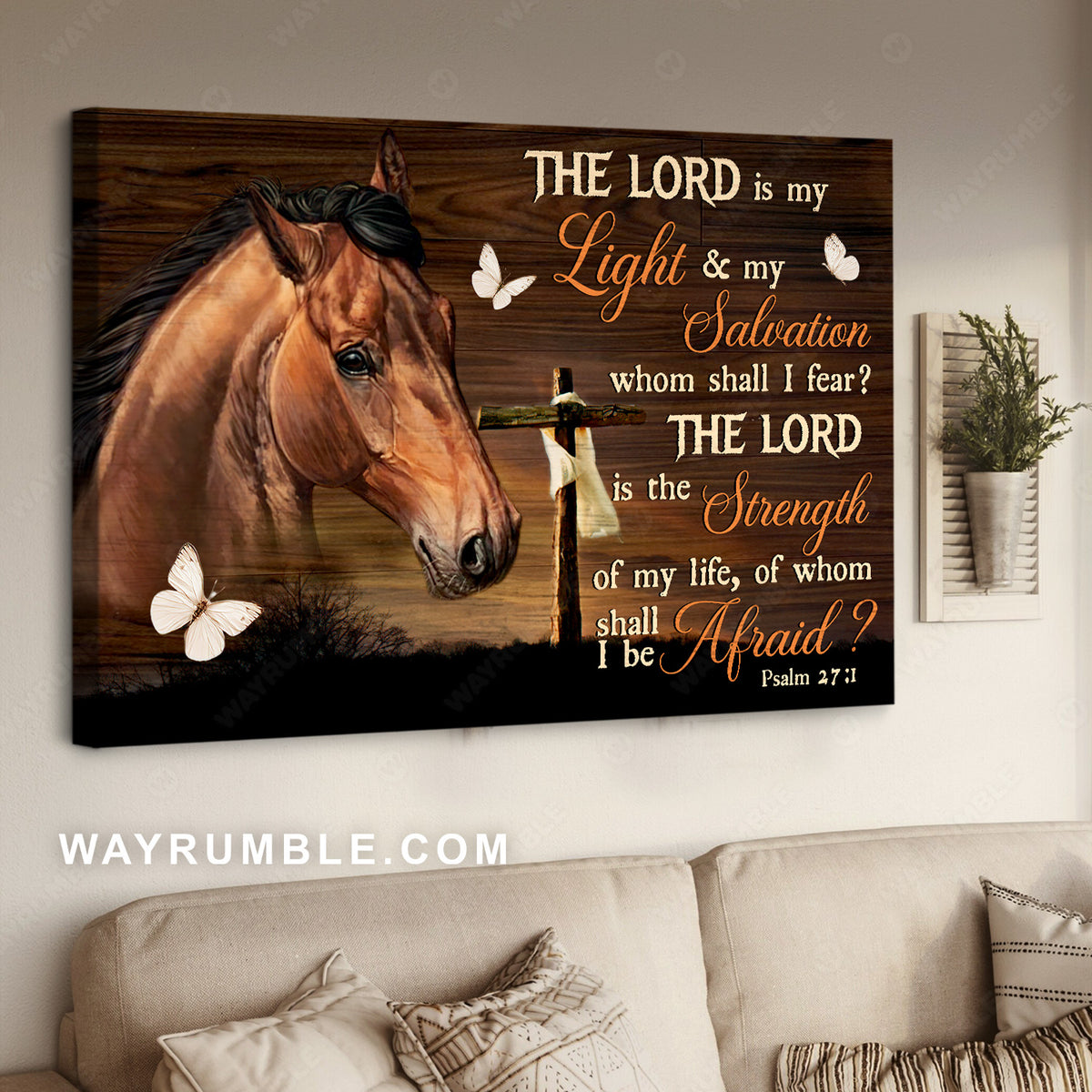 Stunning horse painting, Cross symbol, Butterfly, The Lord is my light - Jesus Landscape Canvas Prints, Home Decor Wall Art