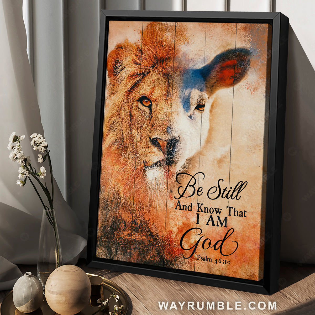 Face of lamb, Lion of Judah, Orange halo, Be still and know that I am God - Jesus Portrait Canvas Prints, Home Decor Wall Art