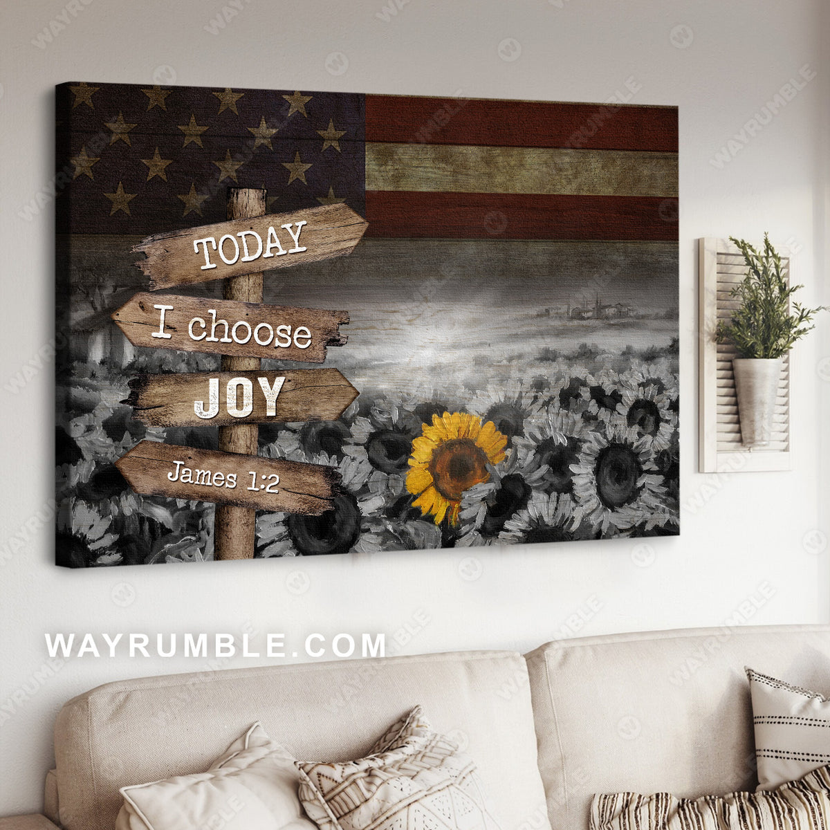 Black and white painting, Unique sunflower, US flag, Today I choose joy - Jesus Landscape Canvas Prints, Christian Wall Art