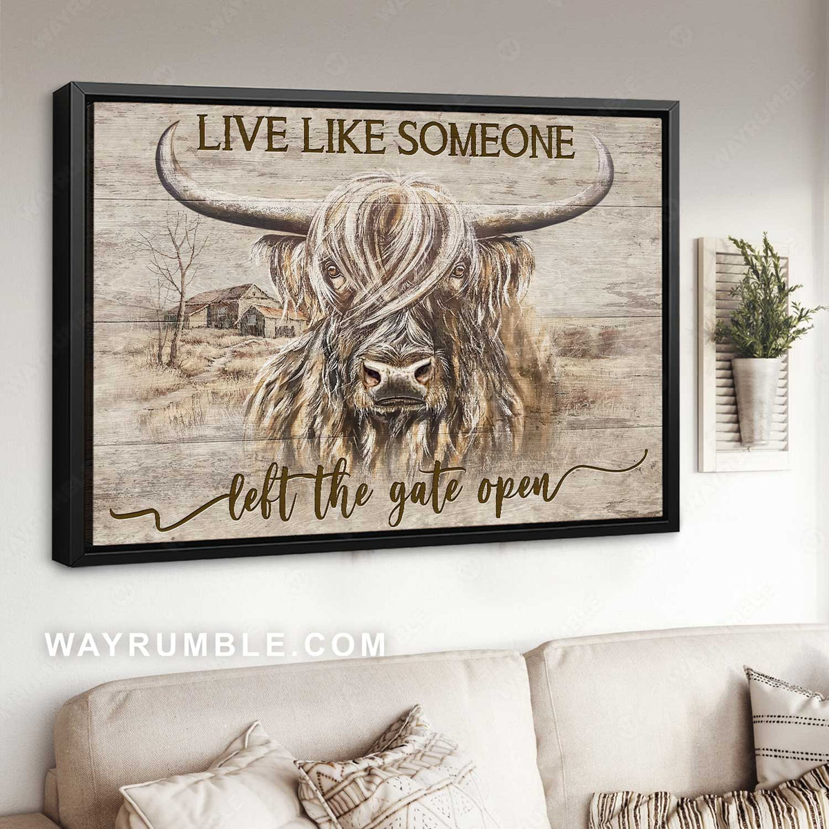 Unique cow, Stunning artwork, Live like someone left the gate open - Jesus Landscape Canvas Prints, Home Decor Wall Art