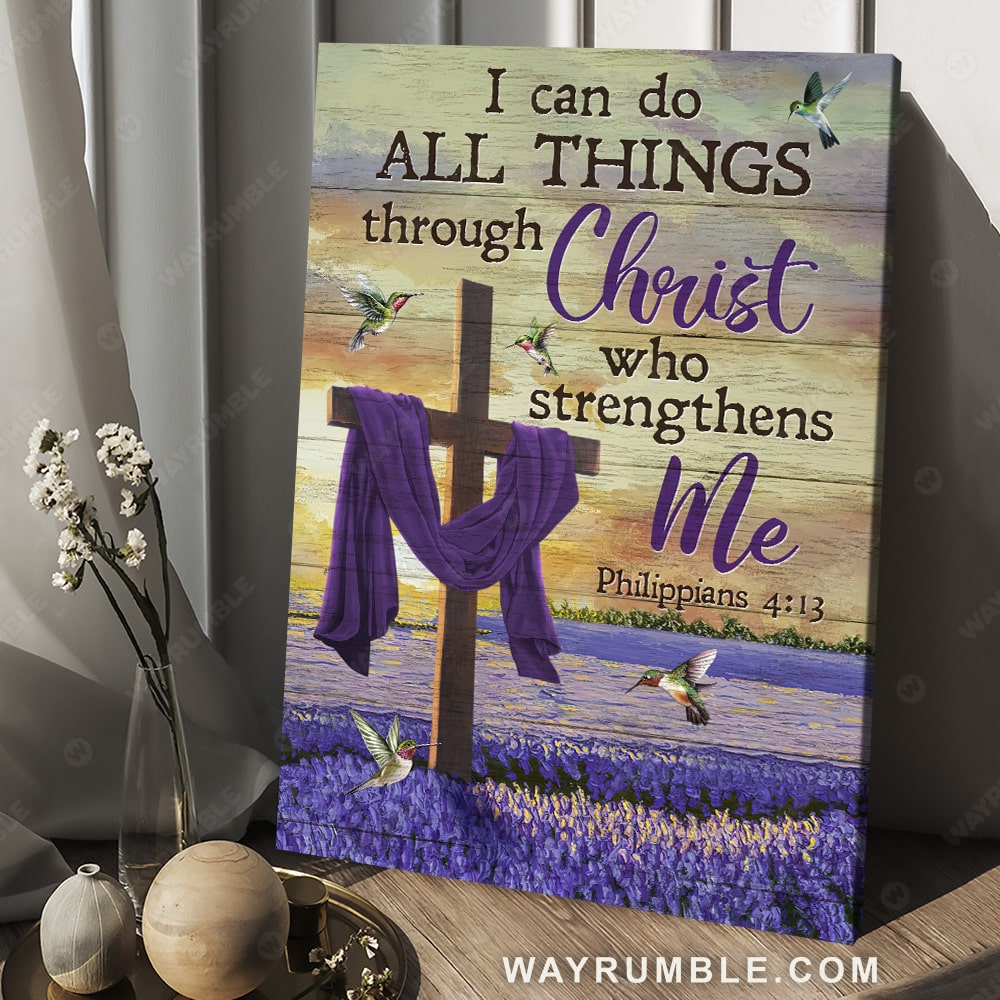 Lavender field, Flower drawing, Hummingbird, I can do all things through Christ - Jesus Portrait Canvas Prints, Christian Wall Art