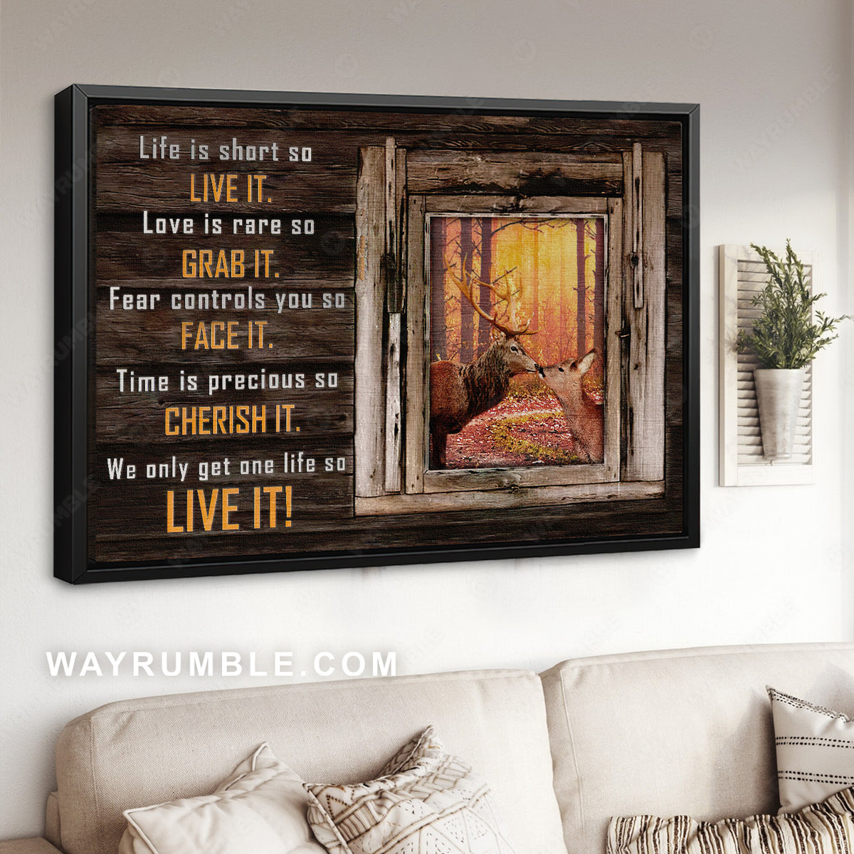 Deer couple, Autumn forest, Life is short to live it - Jesus Landscape Canvas Prints, Christian Wall Art