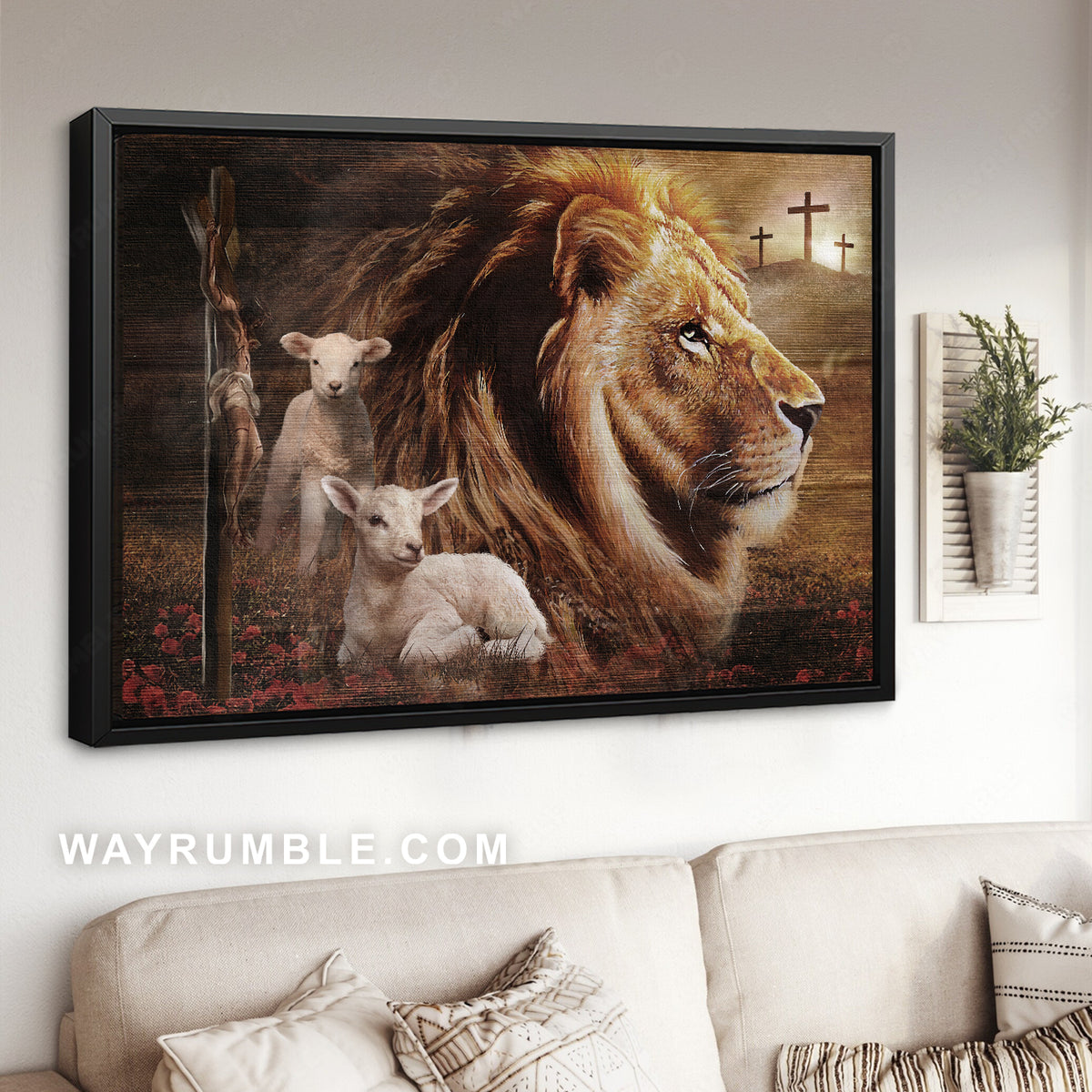 King of Kings, Lion of Judah, Lamb drawing, Cross - Jesus Landscape Canvas Prints, Christian Wall Art