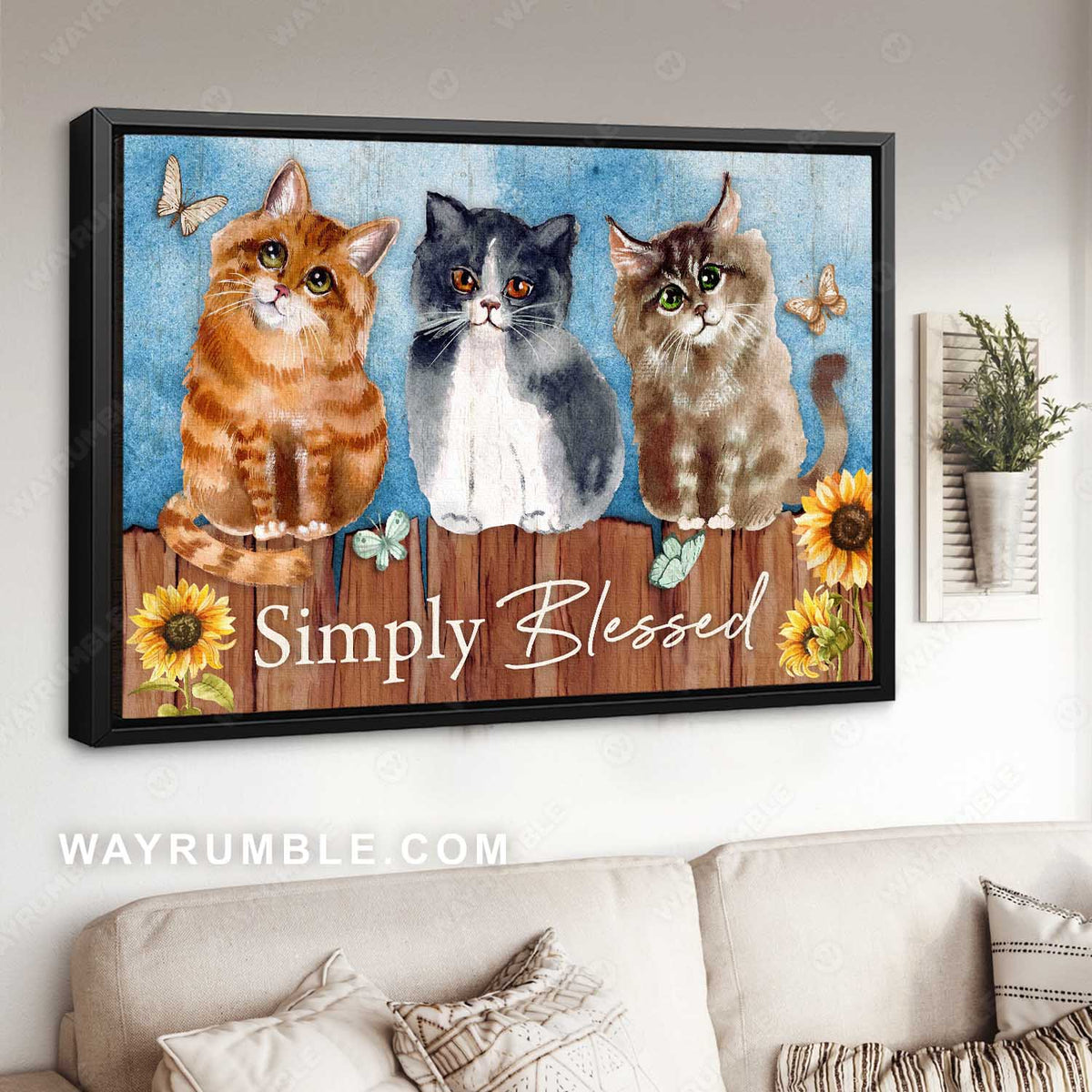 Cute cats, Sunflower drawing, Gift for cat lover, Simply blessed - Jesus Landscape Canvas Prints, Christian Wall Art