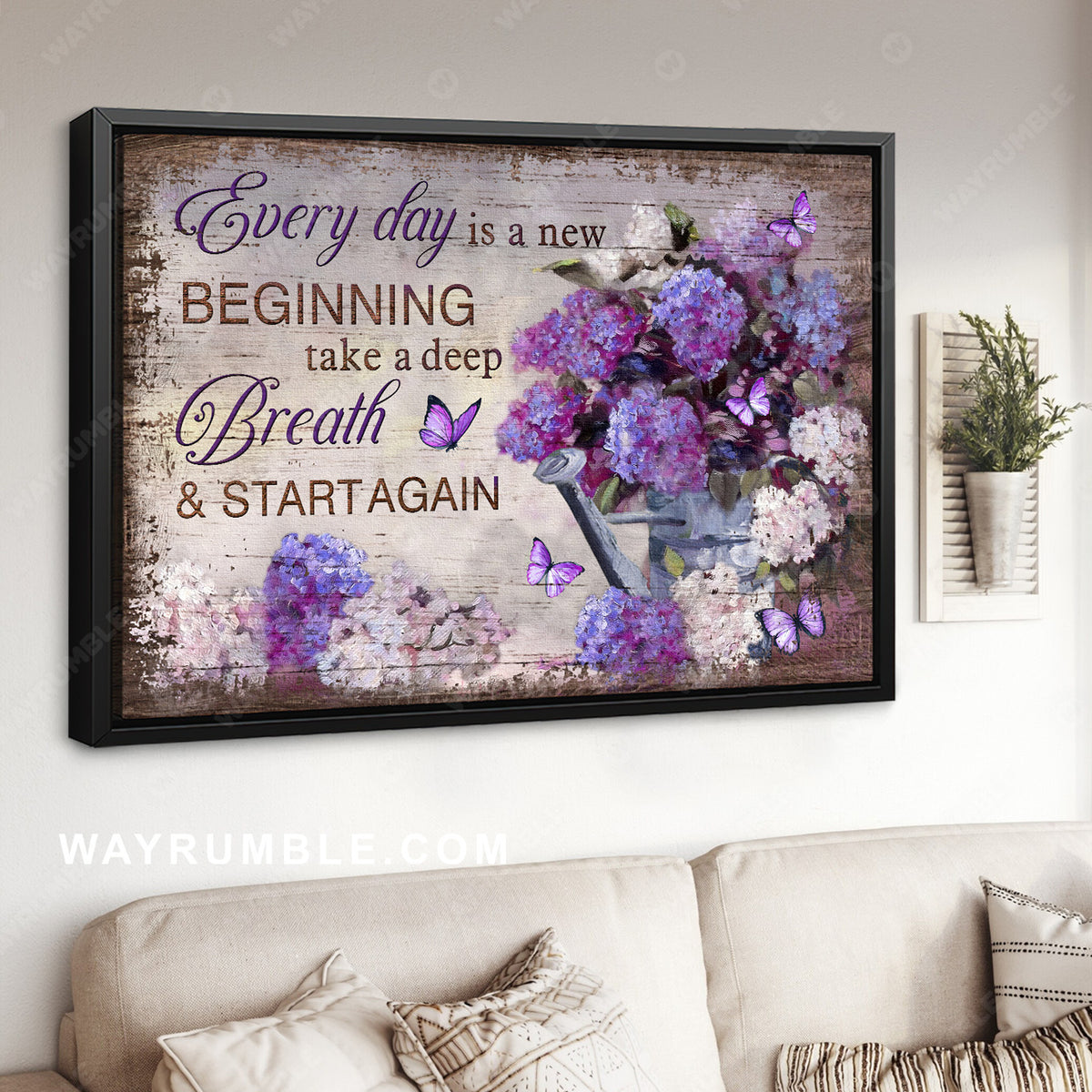 Stunning purple hydrangea, Pretty butterfly, Every day is a new beginning - Jesus Landscape Canvas Prints, Home Decor Wall Art