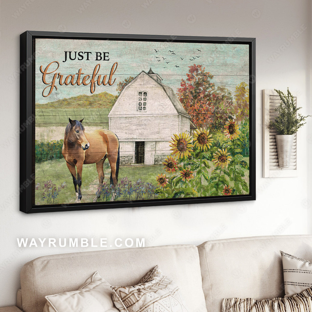 Quarter horse, Countryside painting, Green meadow, Just be grateful - Jesus Landscape Canvas Prints, Christian Wall Art
