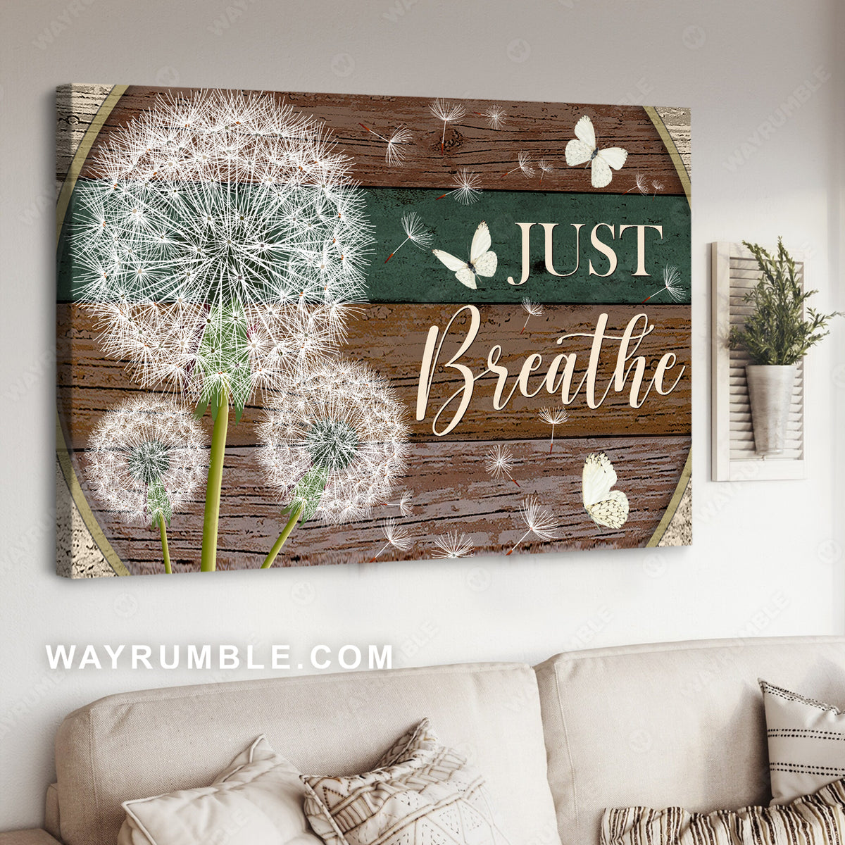 Dandelion drawing, White butterfly, Circle frame, Just breathe - Jesus Landscape Canvas Prints, Wall Art