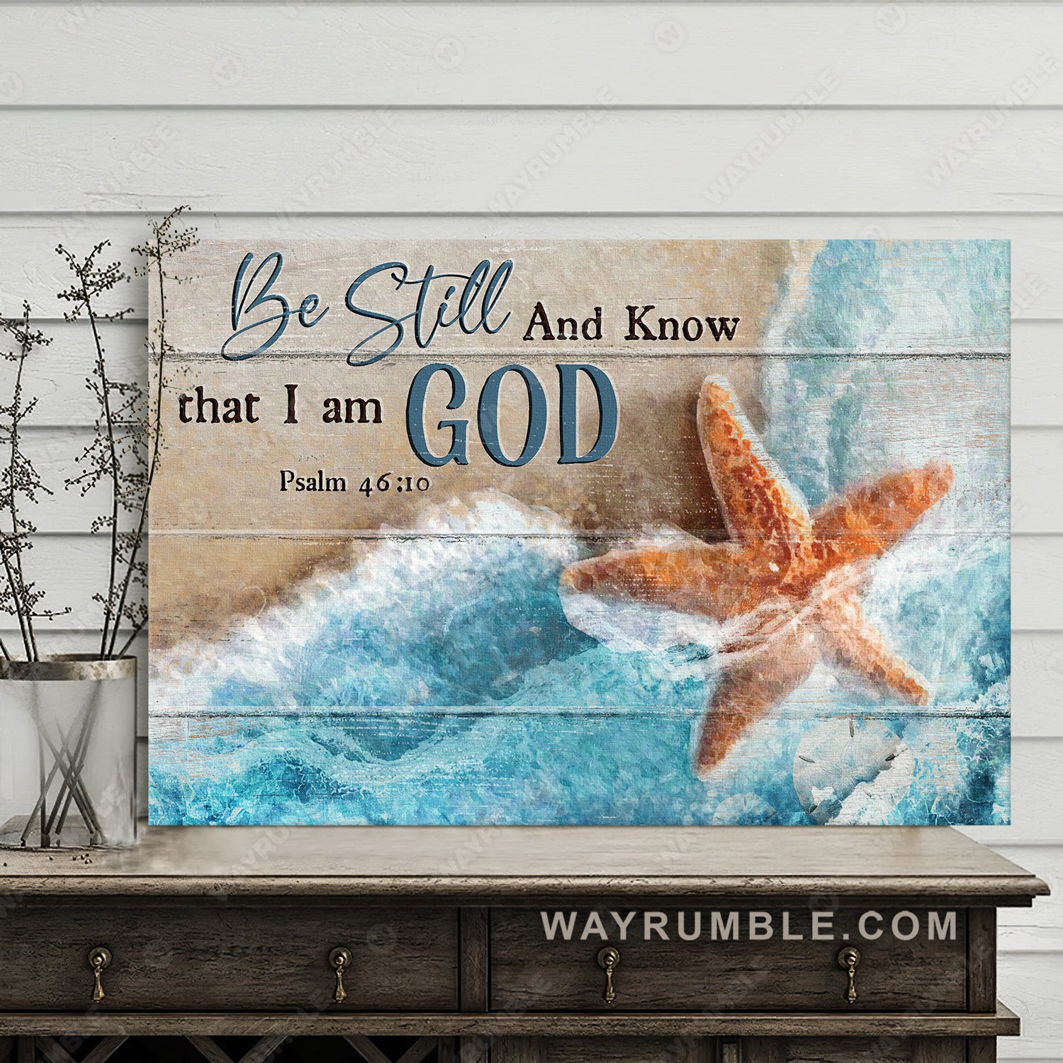 Stunning starfish, Blue ocean painting, Be still and know that I am God - Jesus Landscape Canvas Prints, Christian Wall Art