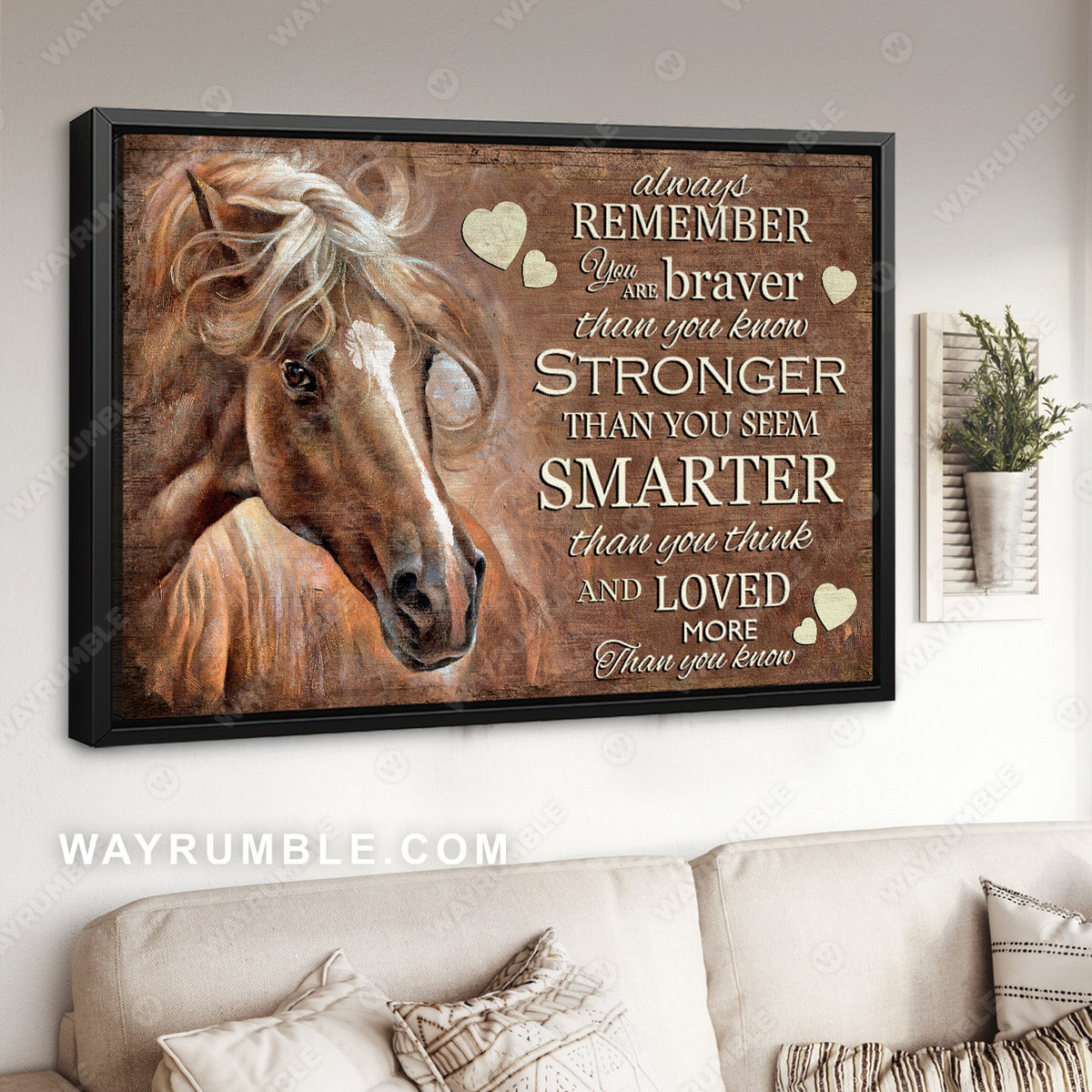 Quarter horse, Brown background, Heart shape, You are braver than you know - Jesus Landscape Canvas Prints, Christian Wall Art