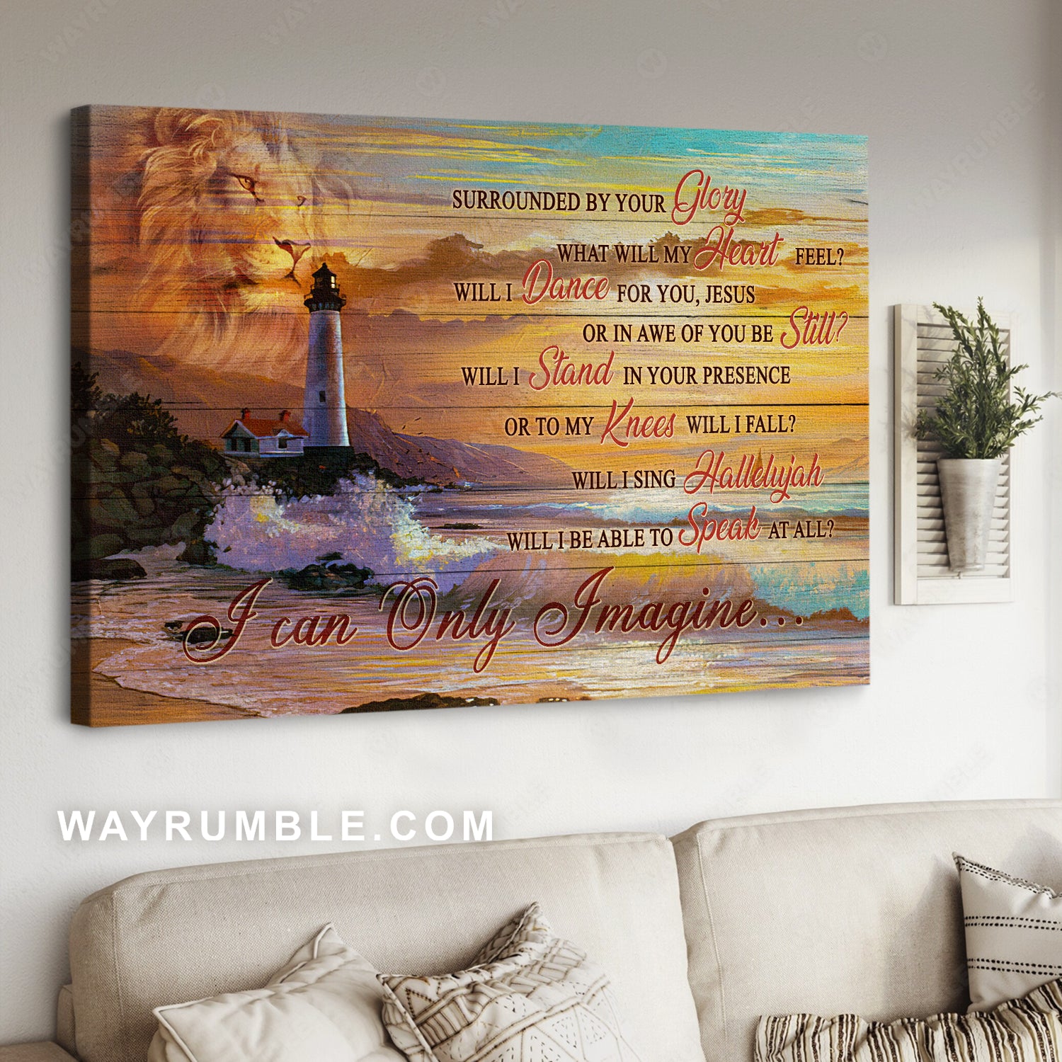 Colorful sunset, Pretty lighthouse, Lion of Judah, I can only imagine - Jesus Landscape Canvas Prints, Home Decor Wall Art